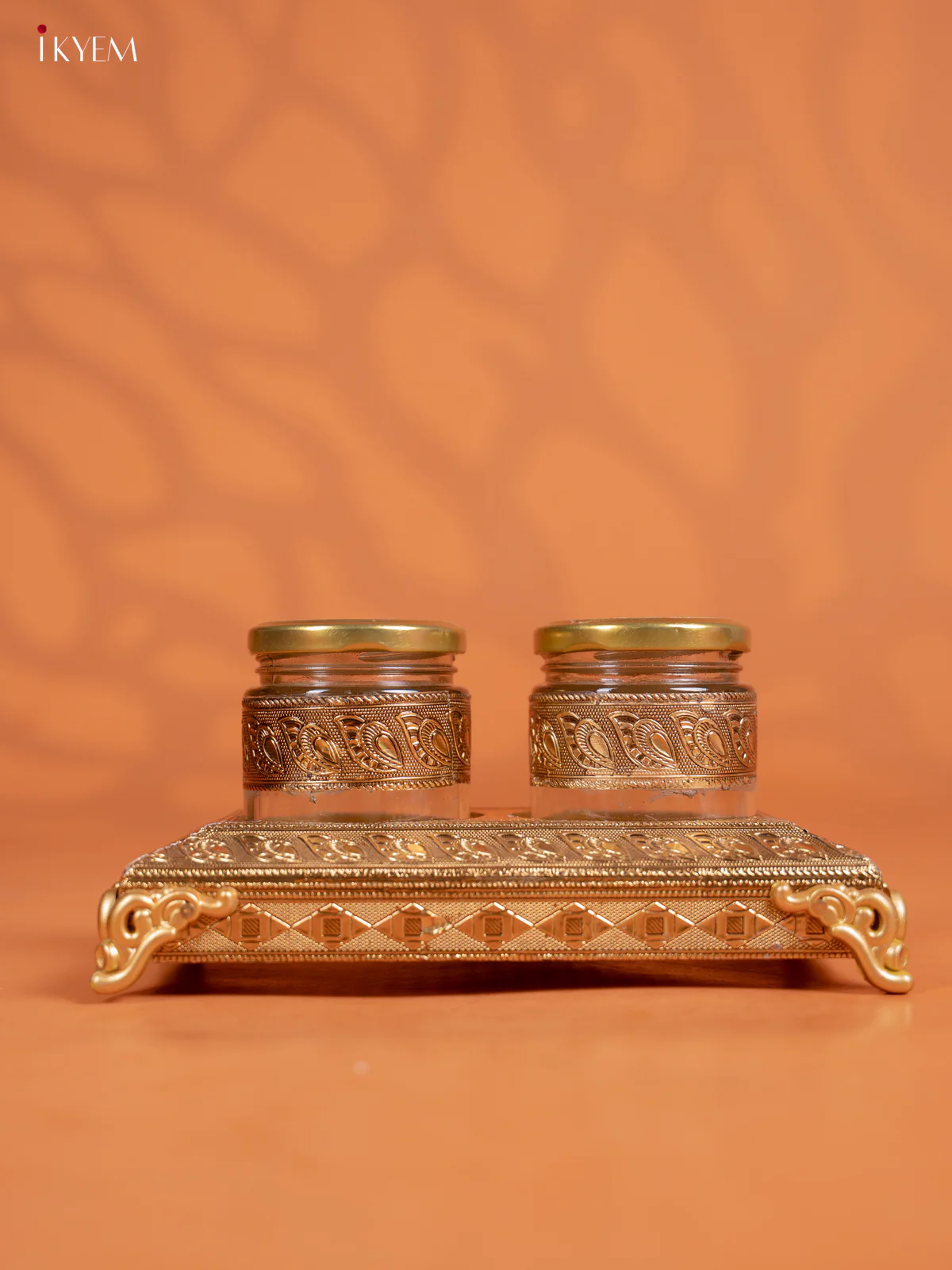 Set Of 2 Oxidized Gold Dry Fruit jars with Tray - KD30128