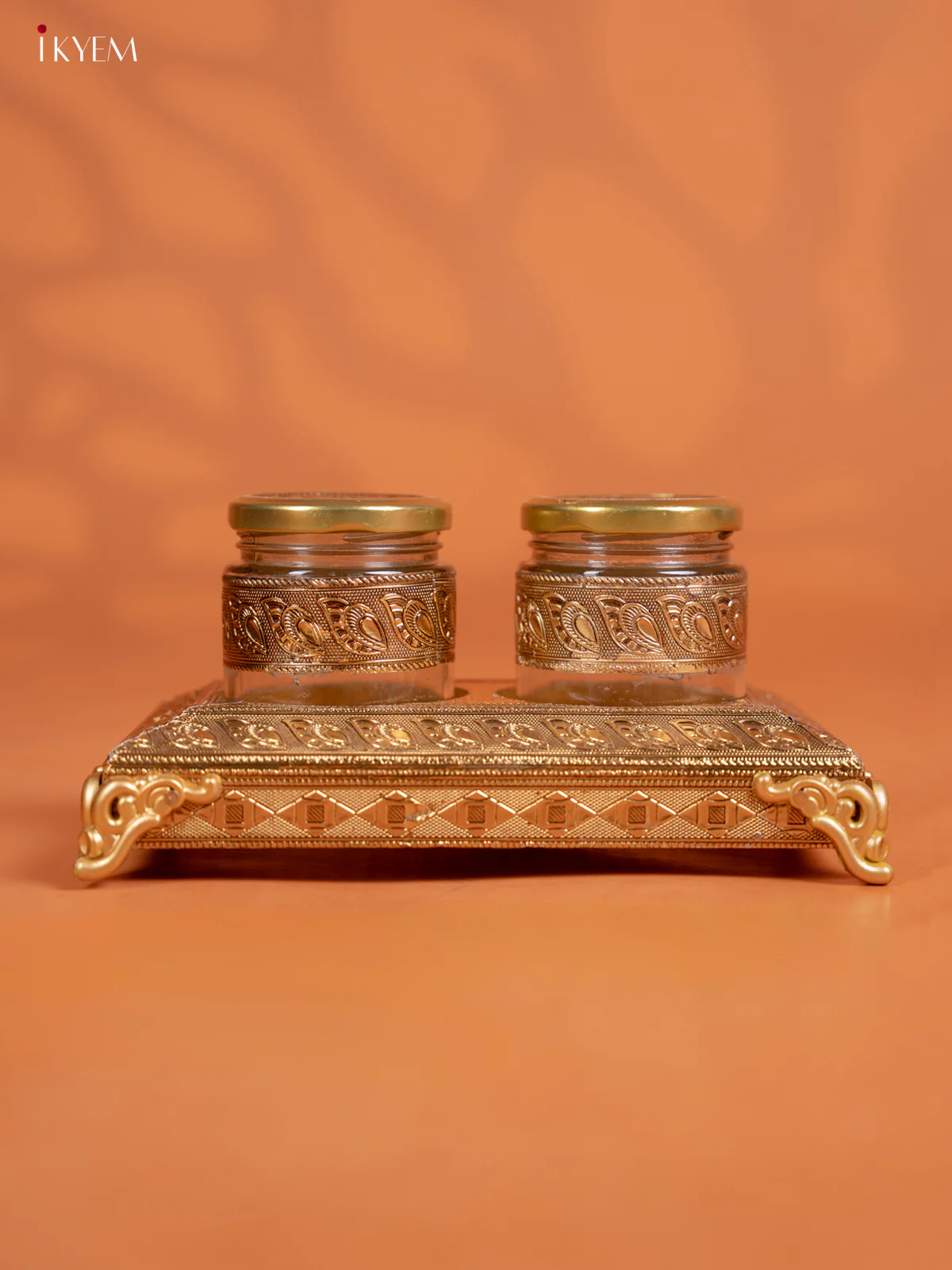 Set Of 2 Oxidized Gold Dry Fruit jars with Tray - KD30128 - Image 3