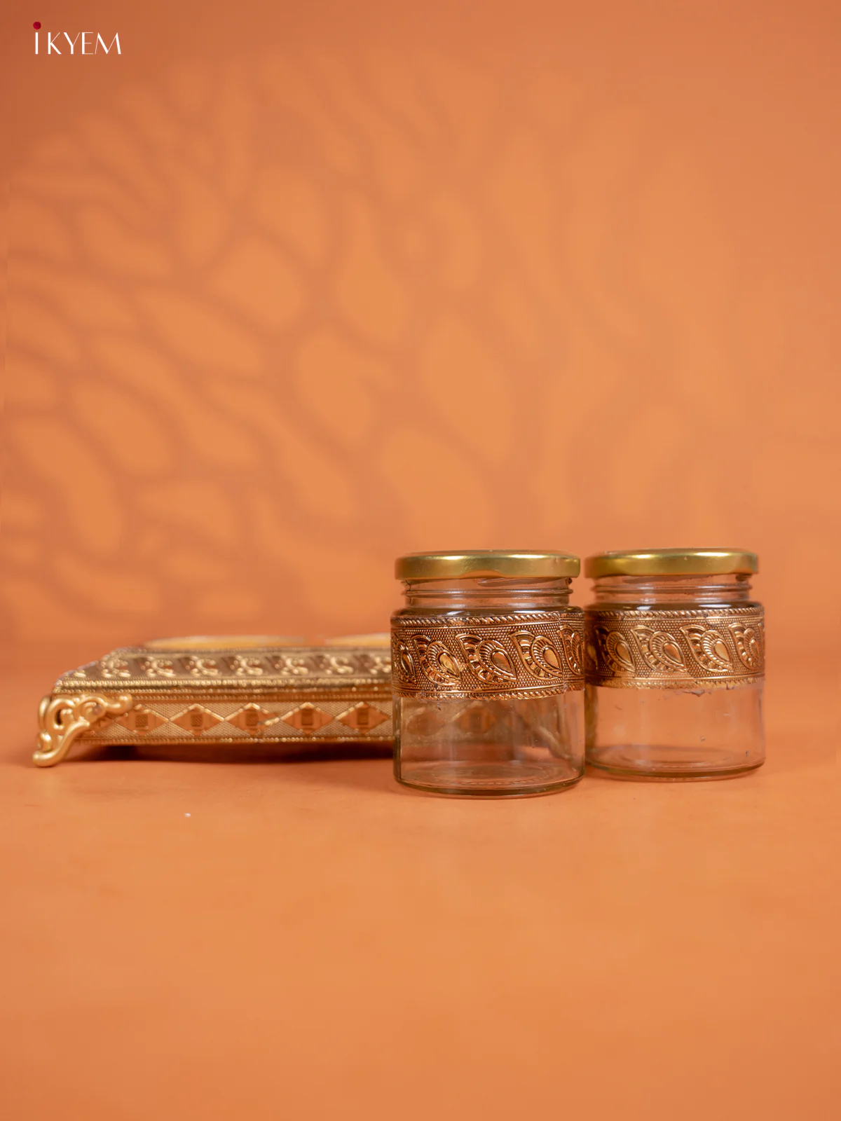 Set Of 2 Oxidized Gold Dry Fruit jars with Tray - KD30128 - Image 4
