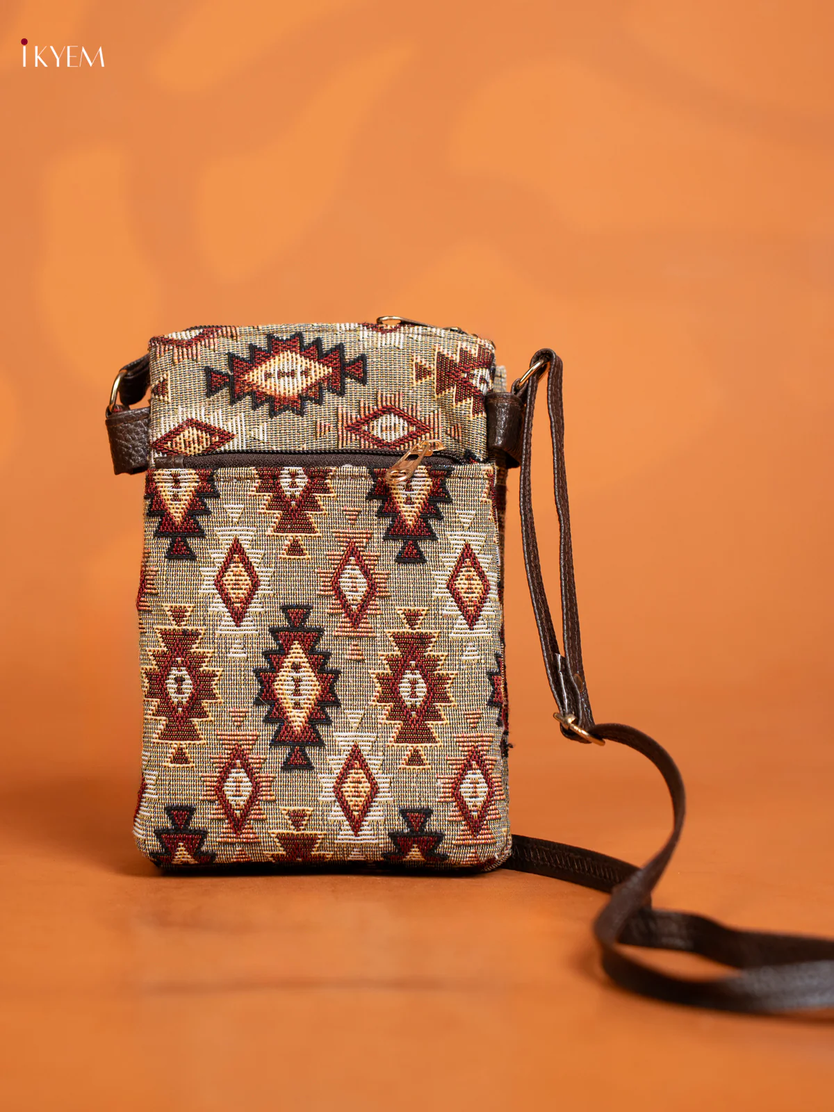 Jacquard Ikat Print Mobile Pouch - Brown - KE10119