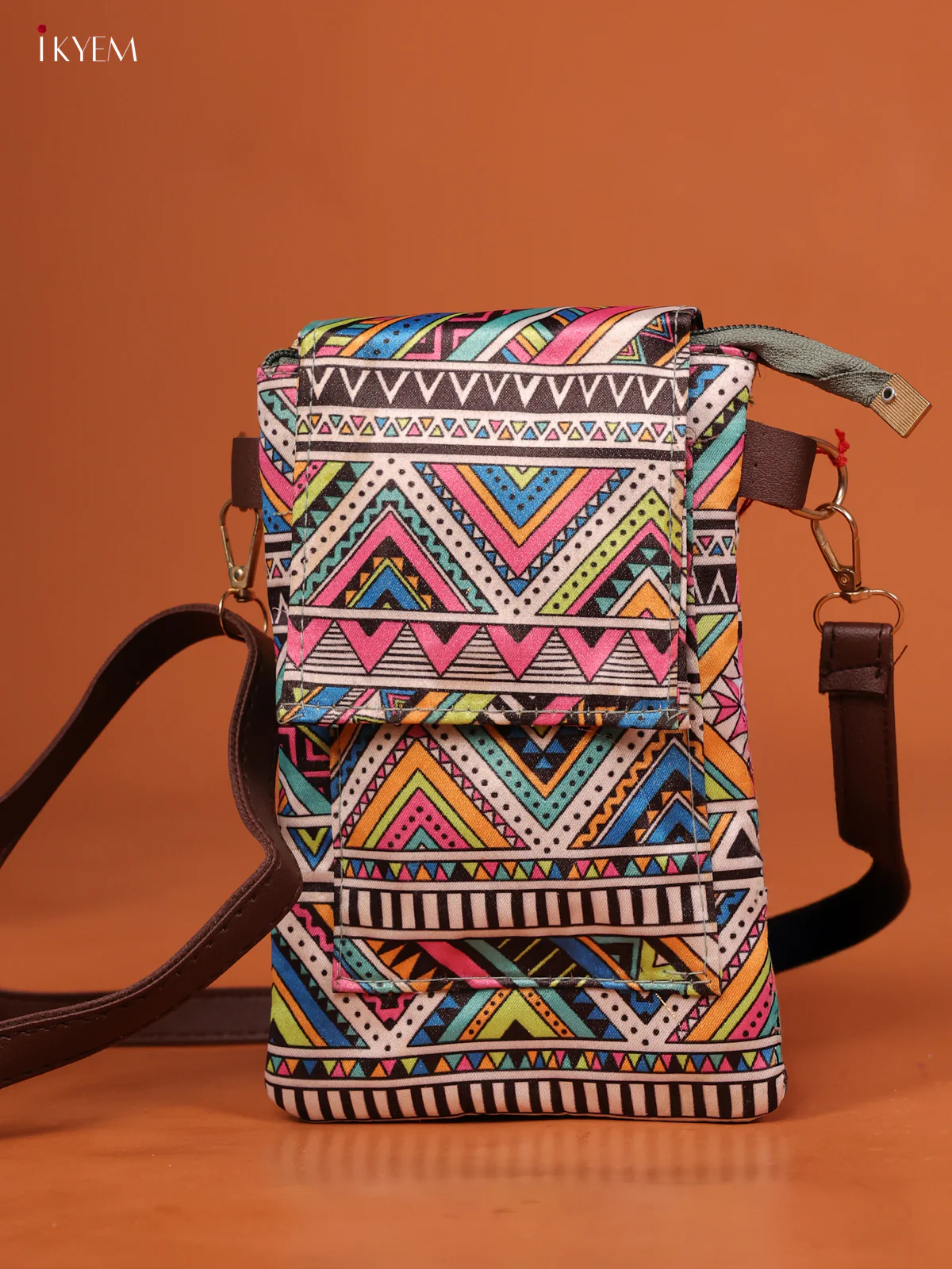Ikat Printed Mobile Pouch - Multicolour - KE10128
