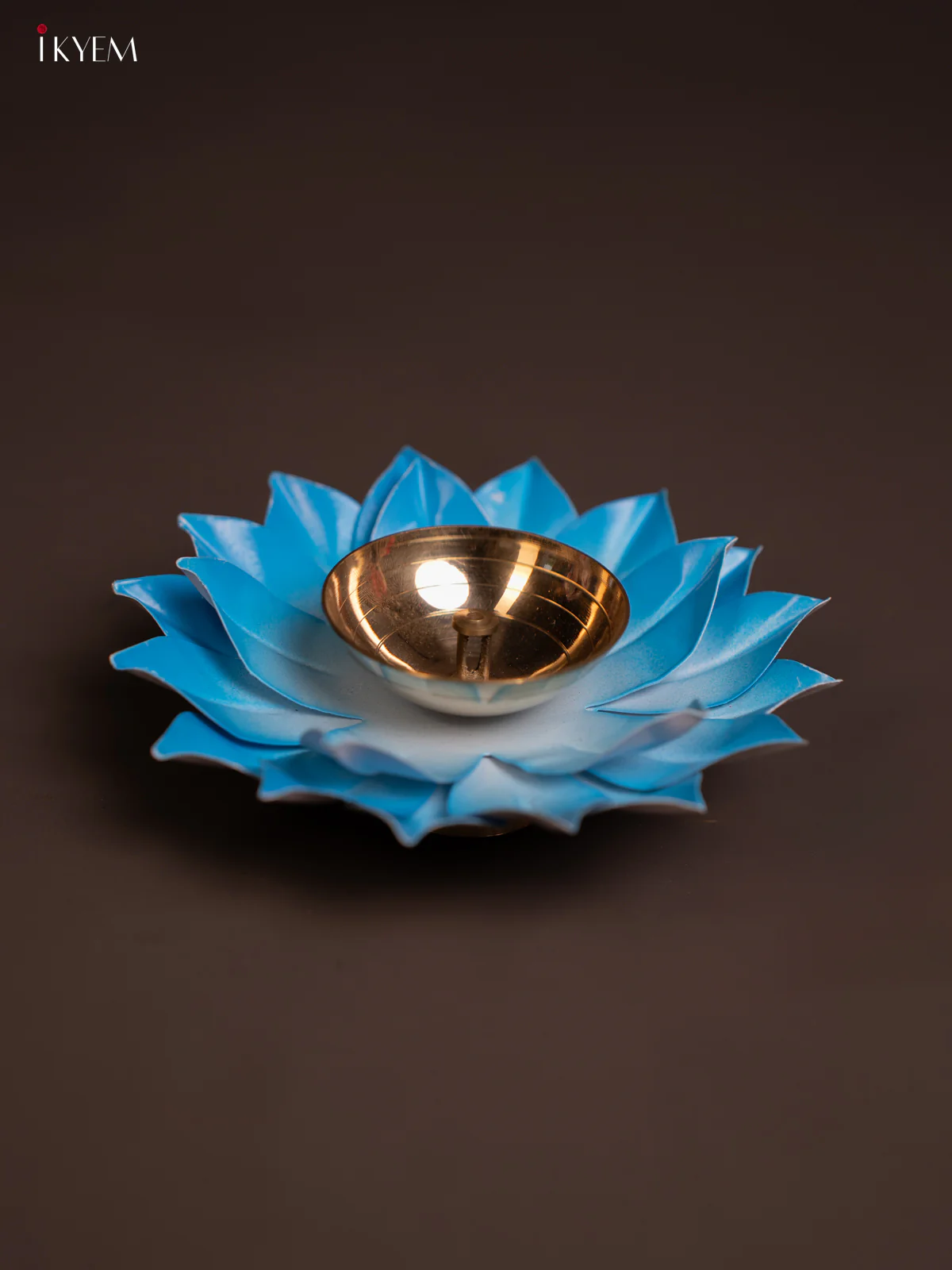 Brass Lotus Diya - 6 inch Blue - KE10165 - Image 3