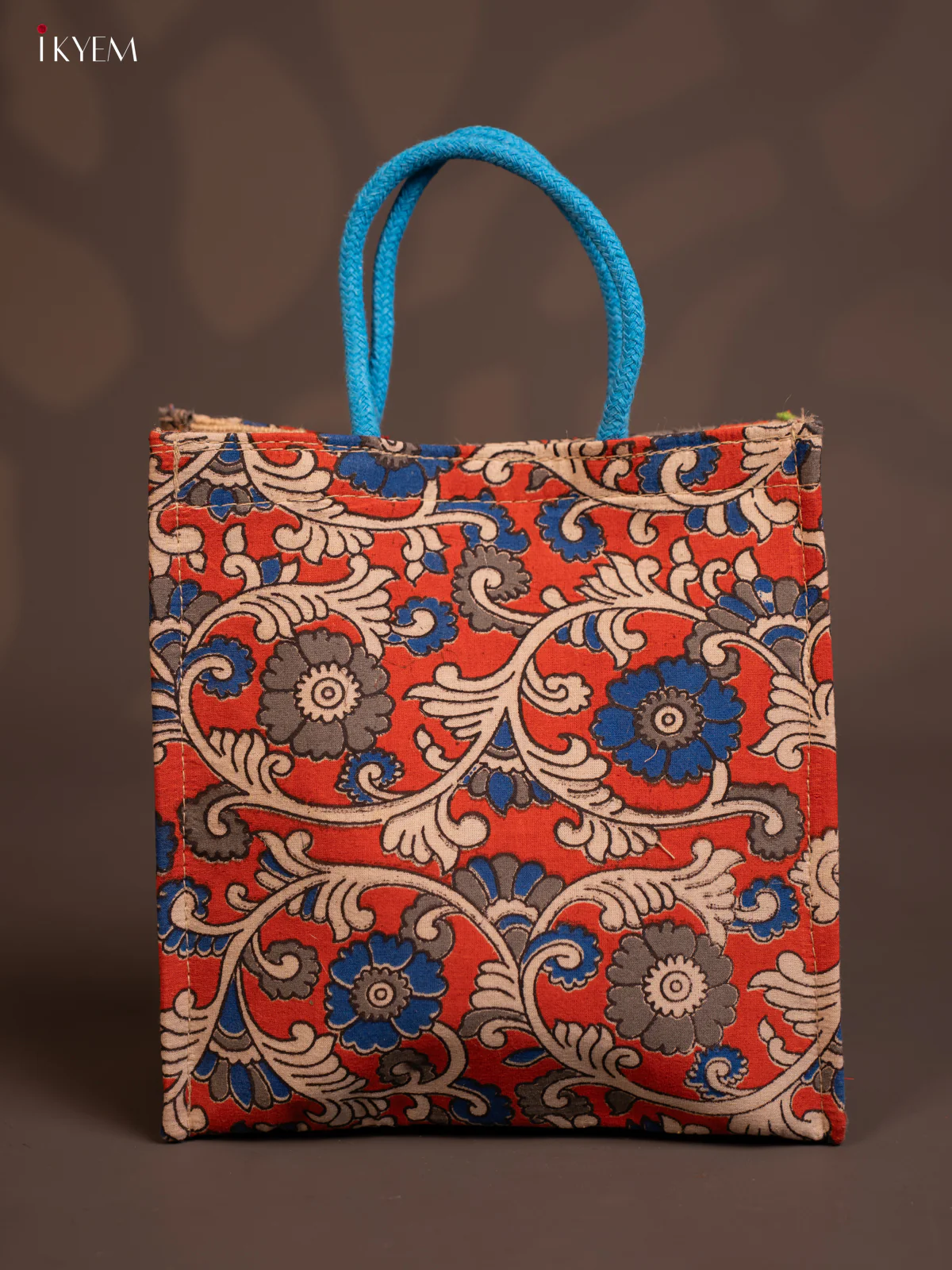 Jute full Kalamkari bag - orange with white - KE14135