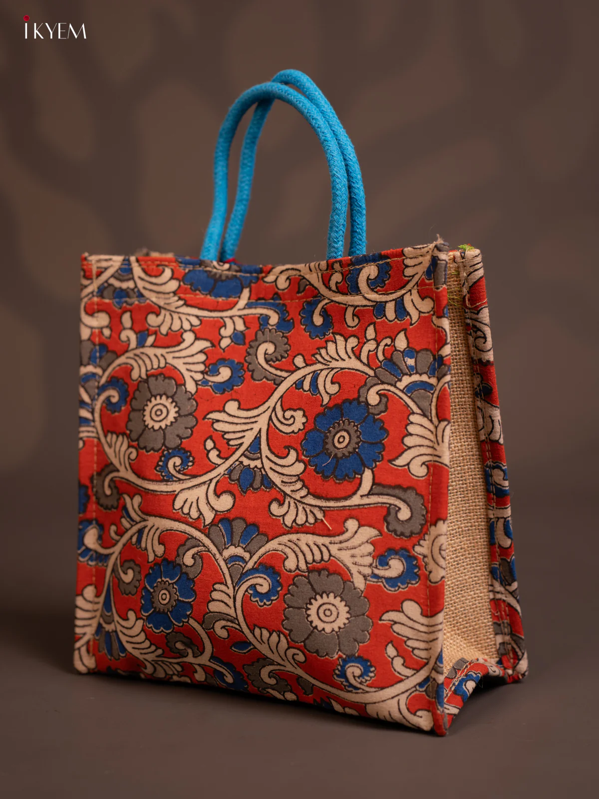 Jute full Kalamkari bag - orange with white - KE14135 - Image 3