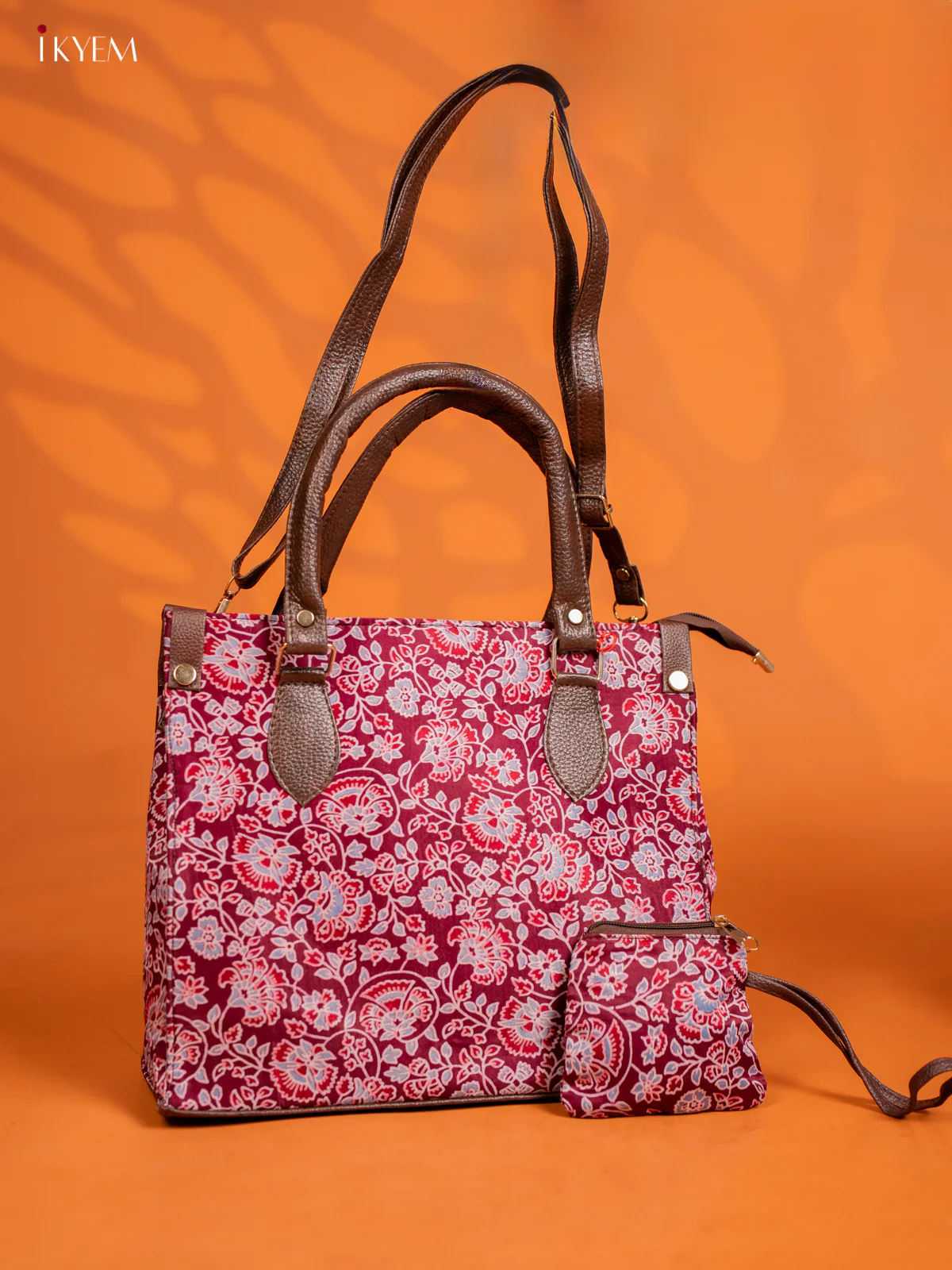 Ajrakh Printed Hand Bag with Small pouch - Maroon - KE16150