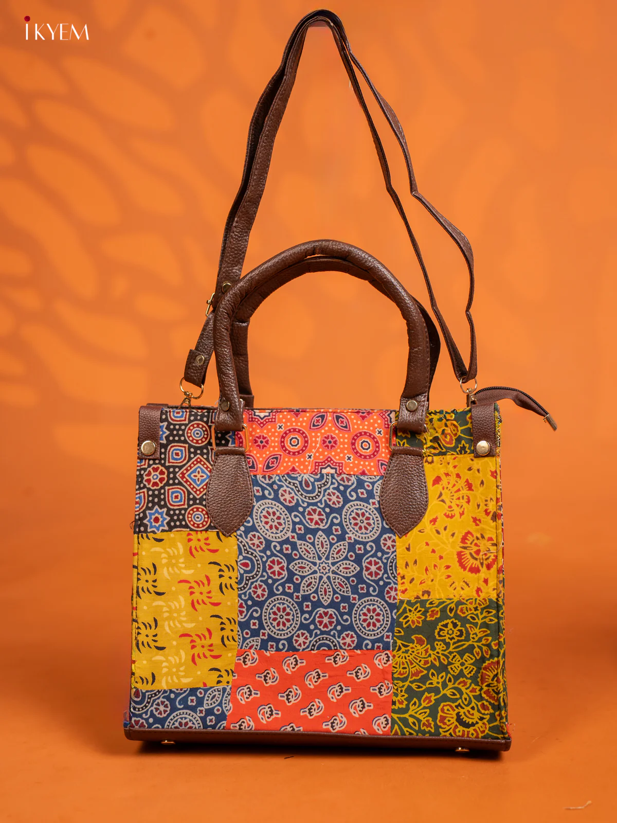 Ajrakh Printed Handbag with Small Pouch - Multicolour - KE16155