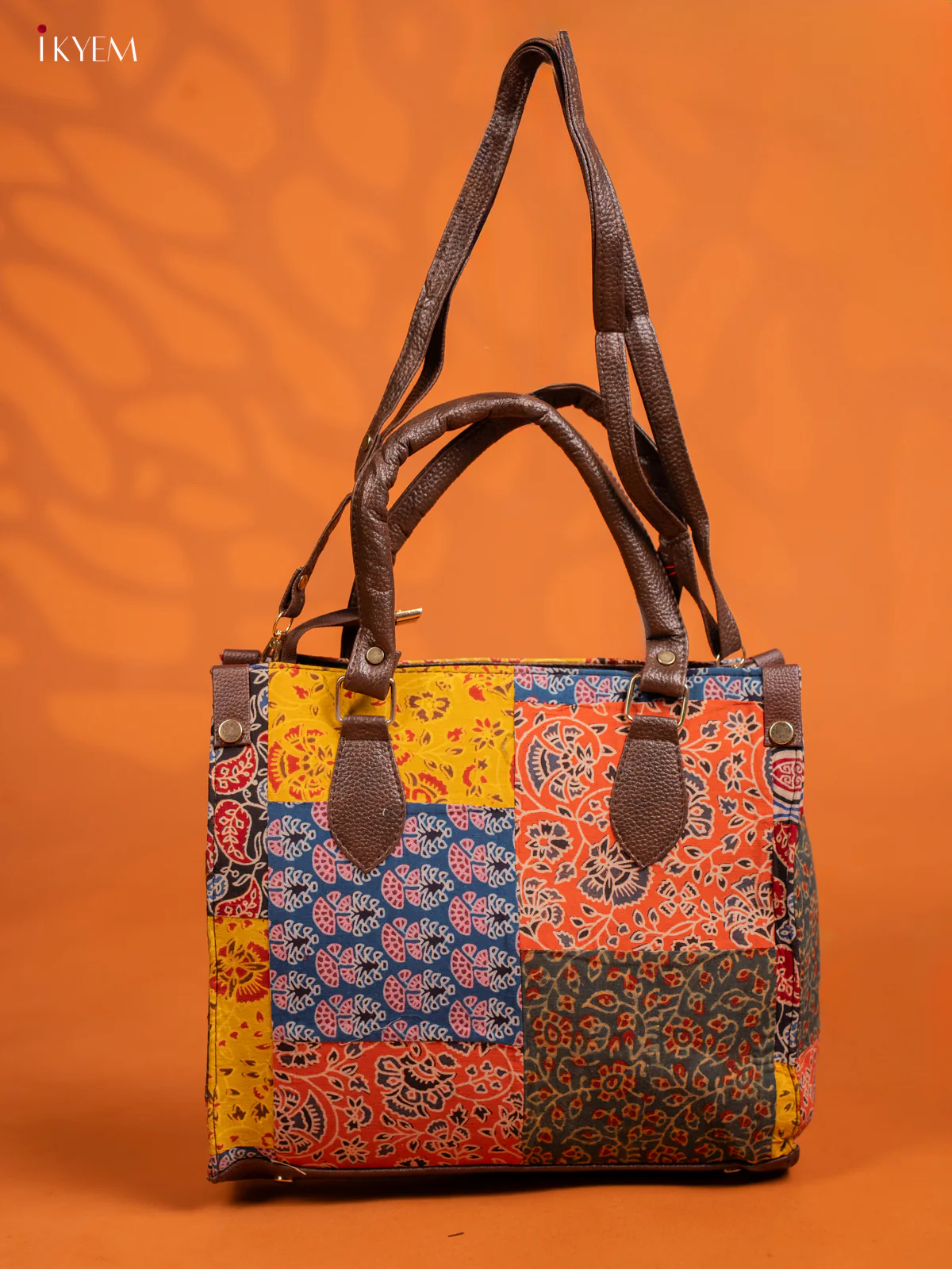 Ajrakh Printed Handbag with Small Pouch - Multicolour - KE16156
