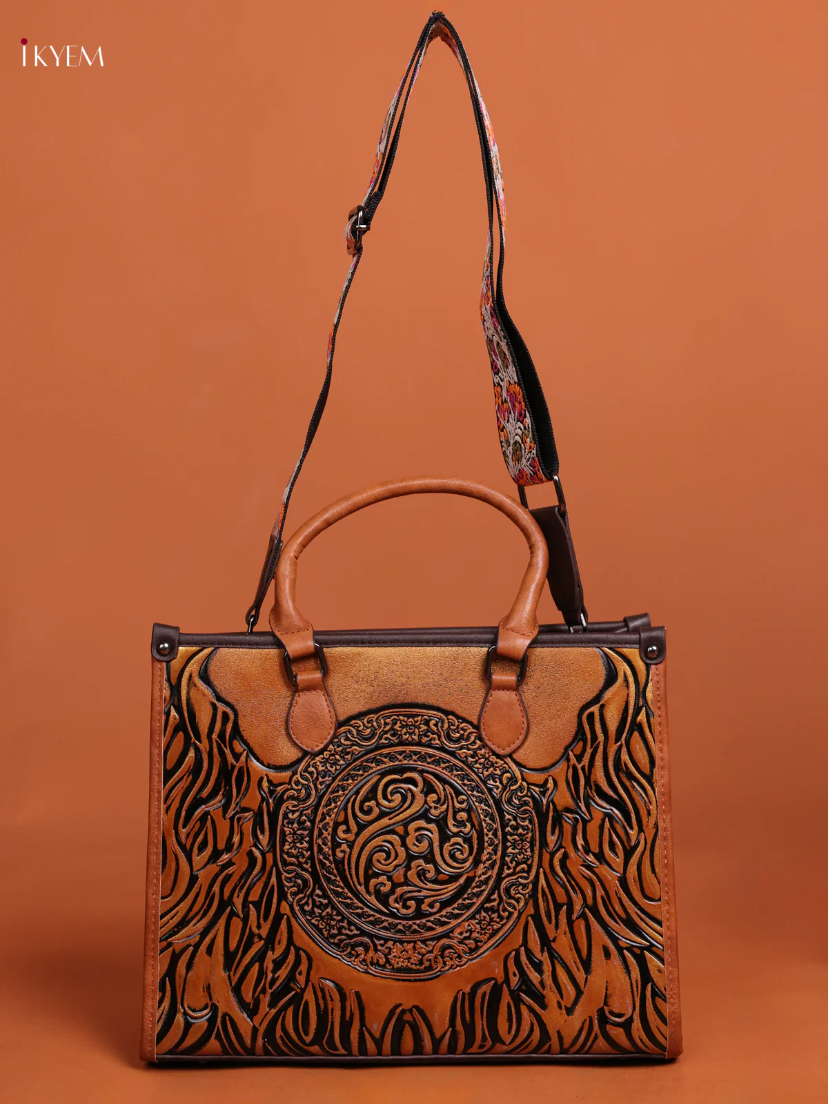 Embossed Tote Bag Hand Bag And Sling Bag Coffee Brown