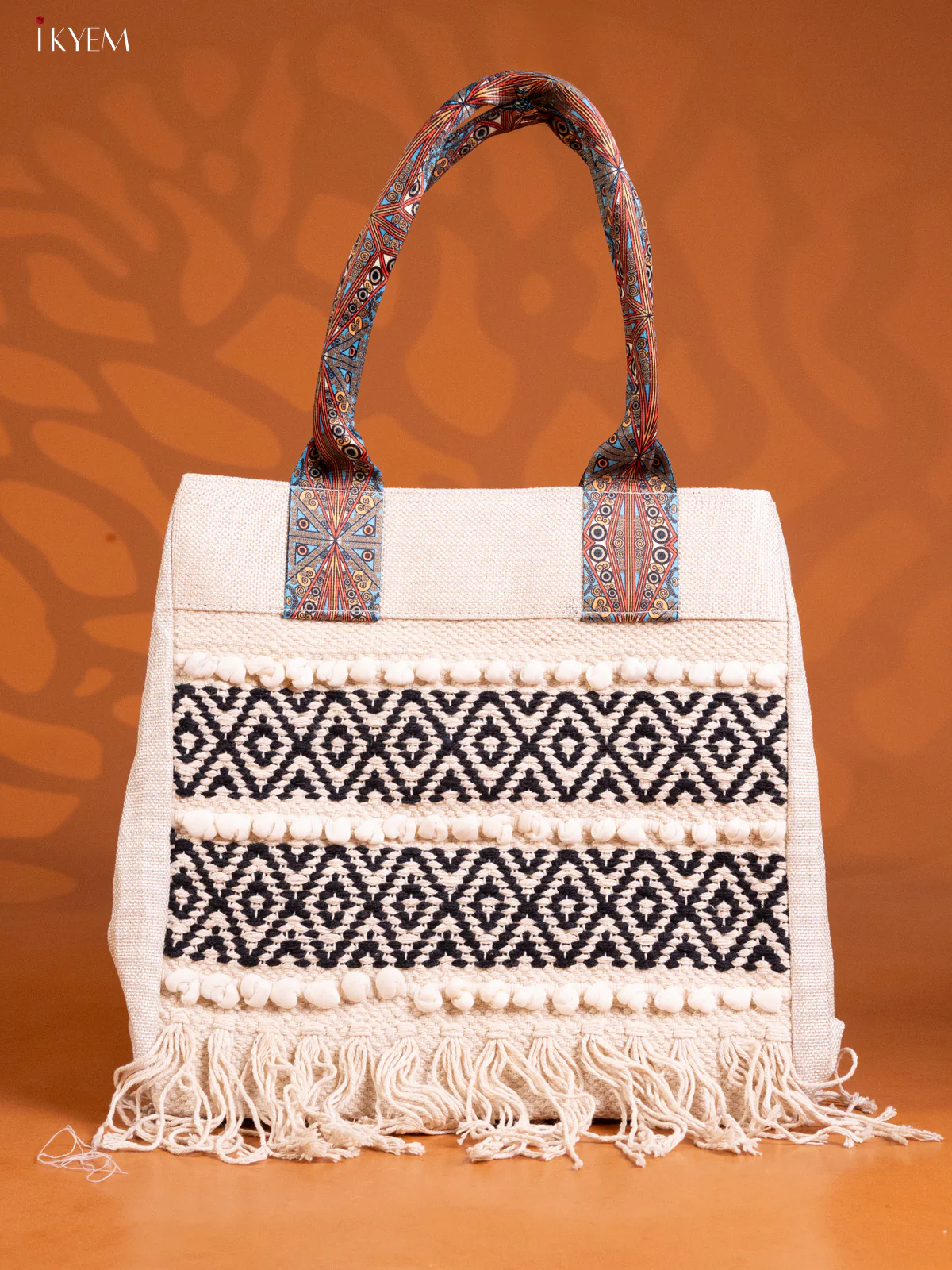 Jacquard Boho Pattern Handbag - Cream - KE16248