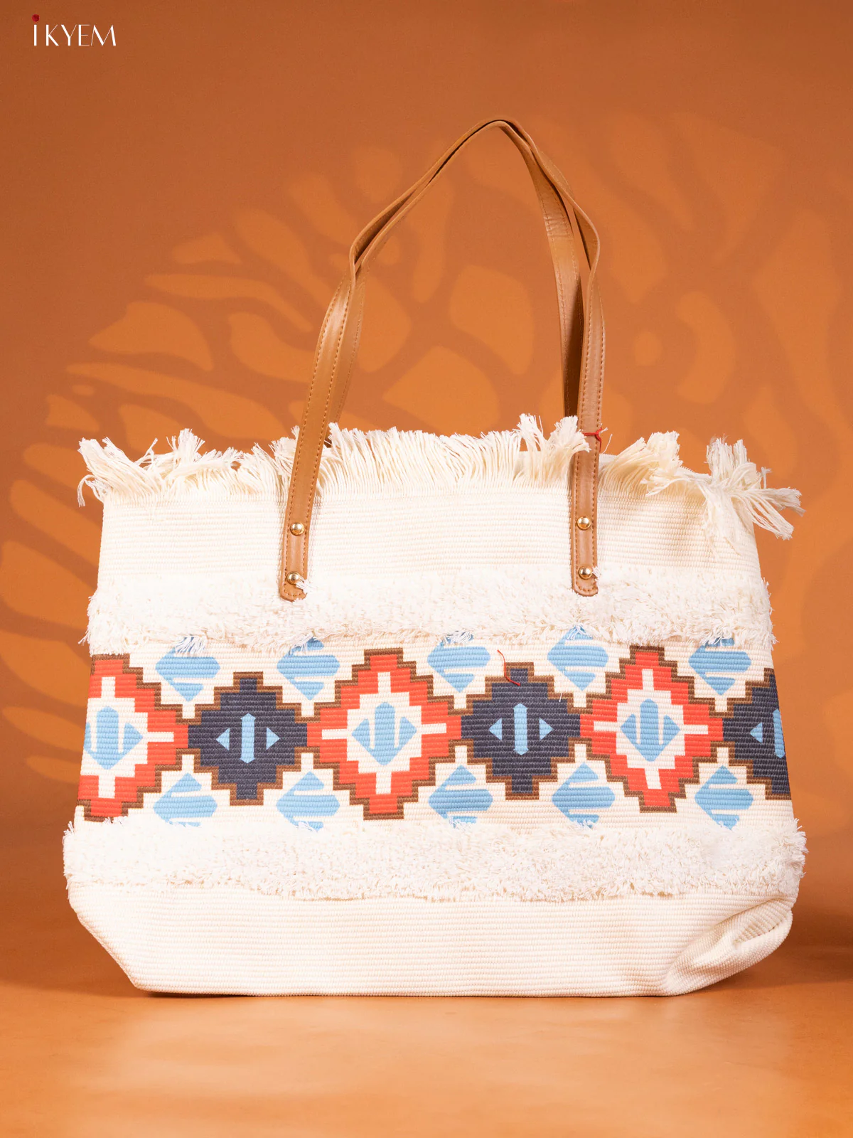Aztec geometric Printed Hand Bag - Cream - KE16270