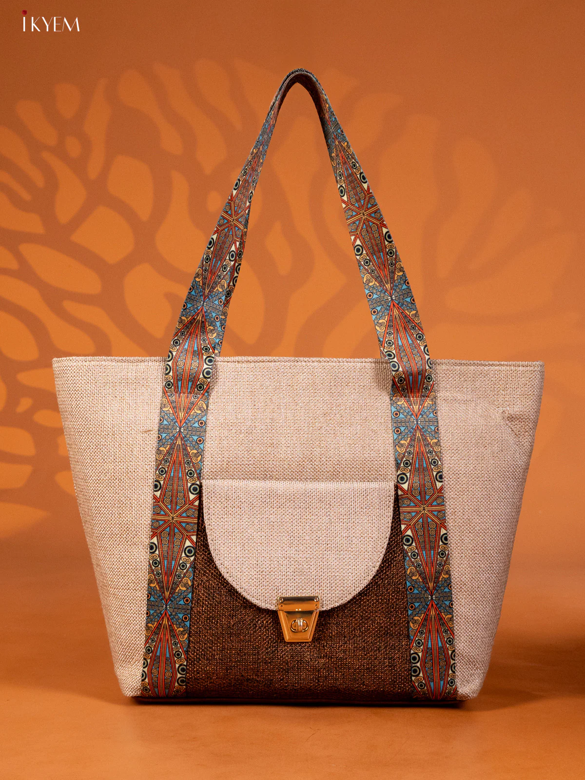 Jacquard Handbag printed Handle with 3 compartments - Sandal - KE16300