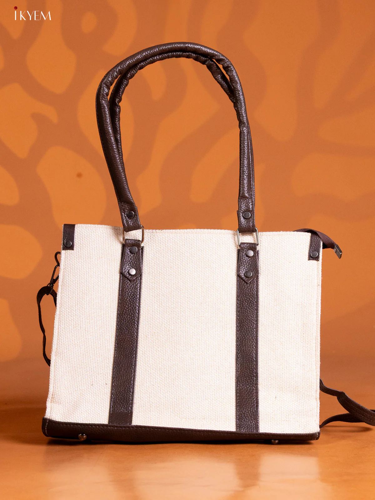 Jacquard Handbag Leather Sling with 2 Compartments - White - KE16302 - Image 2