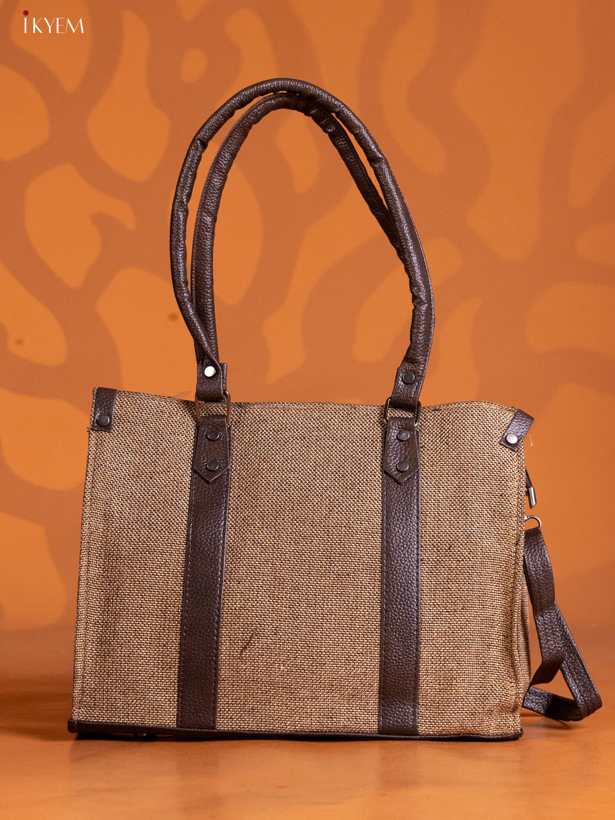 Jacquard Handbag Leather Sling with 2 Compartments - Brown - KE16303