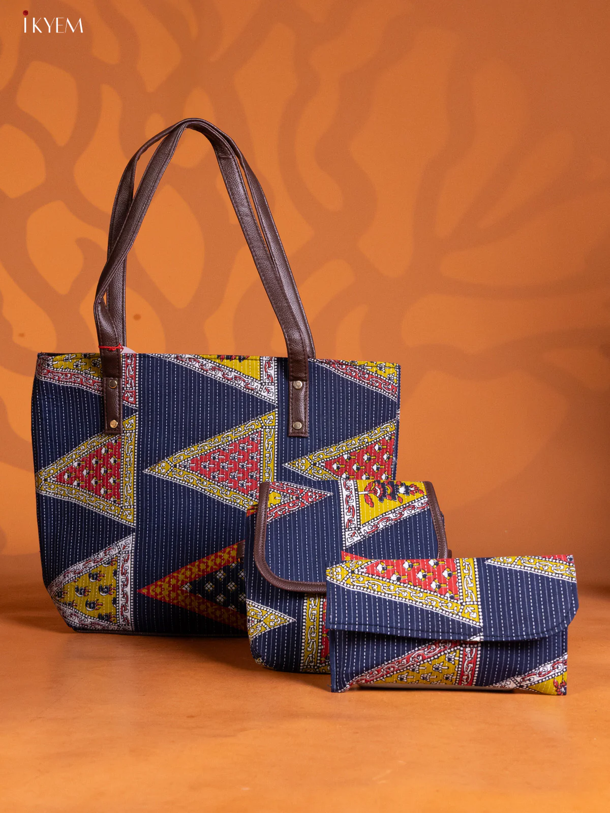Ikat Design Handbag Combo Set - Navy blue - KE16314