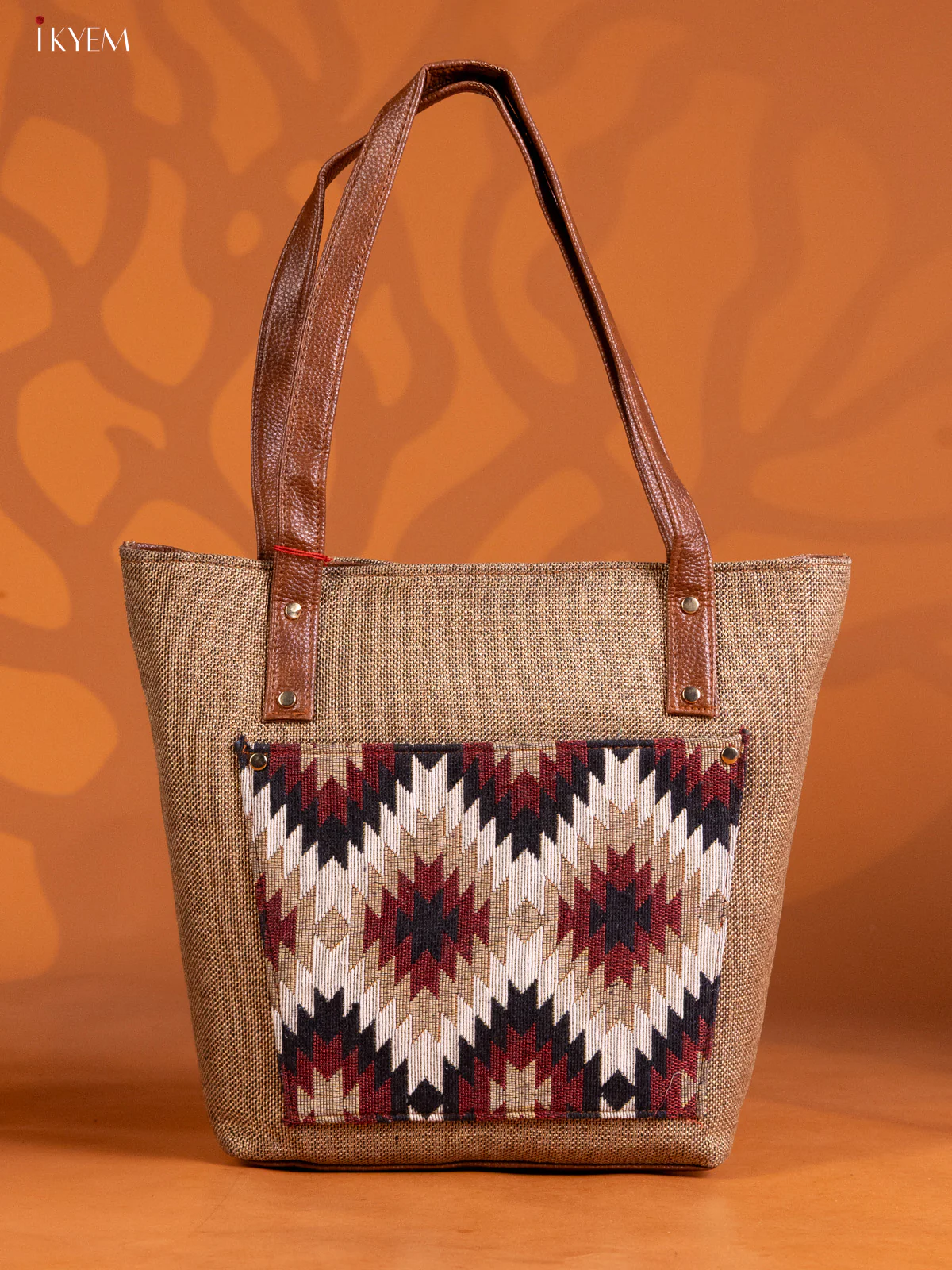 Jacquard Ikat Design Handbag 3 compartments - Sandal - KE16316