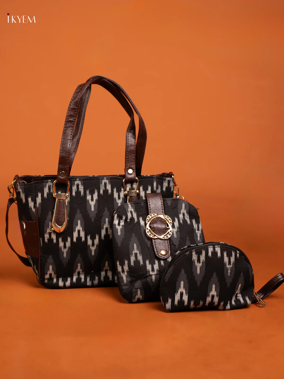 Ikkat Design Hand Bag Combo Set Black