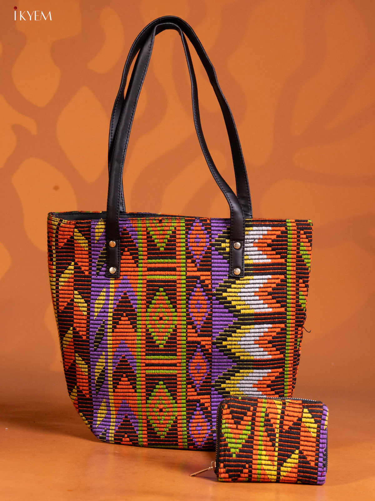 Jute Floral Design Handbag with Coin pouch - Blue - KE16345 - Image 4