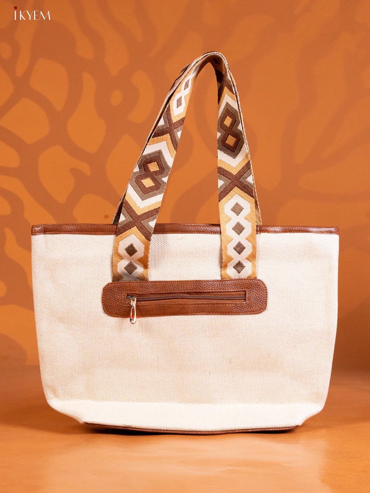 Jute Pasiley Design Handbag & Leather Sling with1 Compartment & 1 Coin pouch - Blue - KE16349 - Image 2