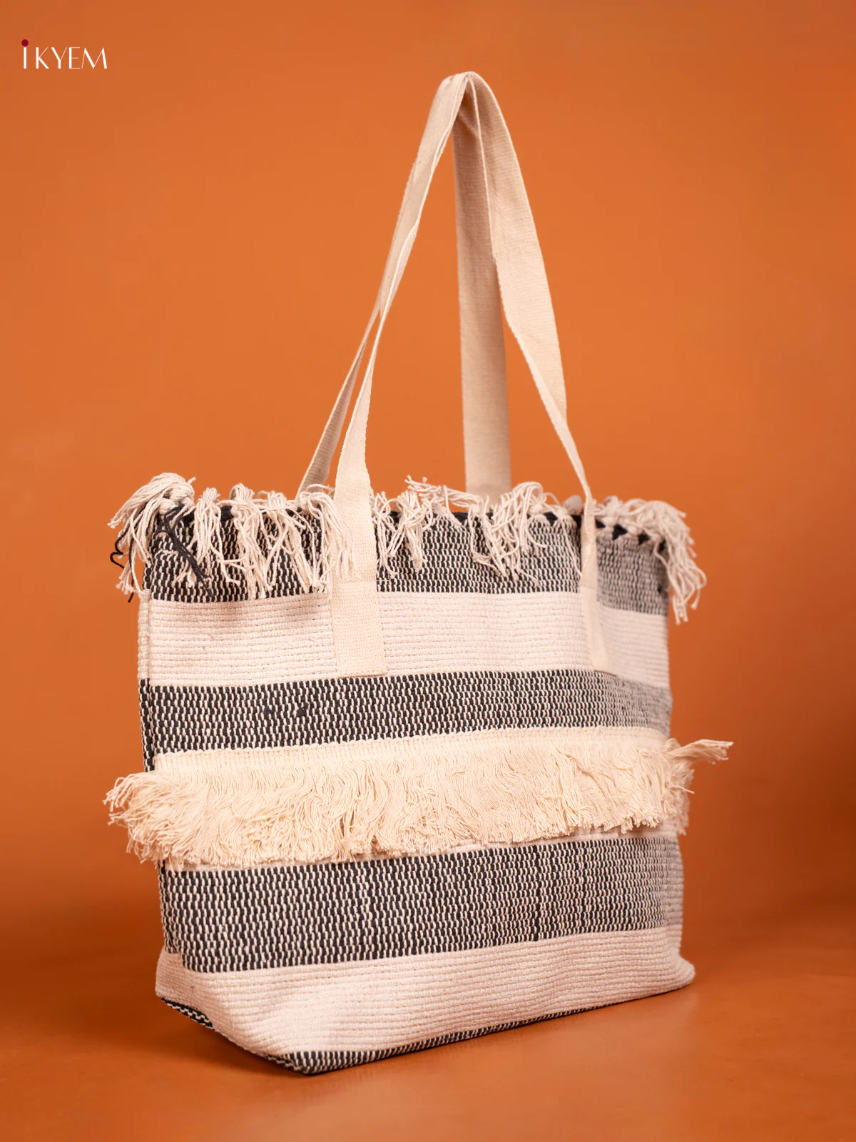 Cotton Tote Bag with 1 Compartments - black and white - KE16363 - Image 2