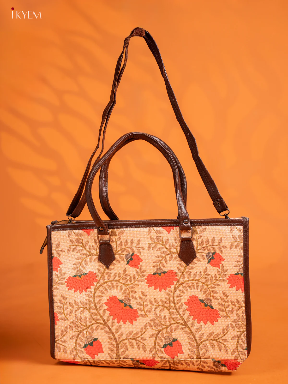 Jacquard Handbag and Leather Sling with 2 Compartments - Orange - KE16390