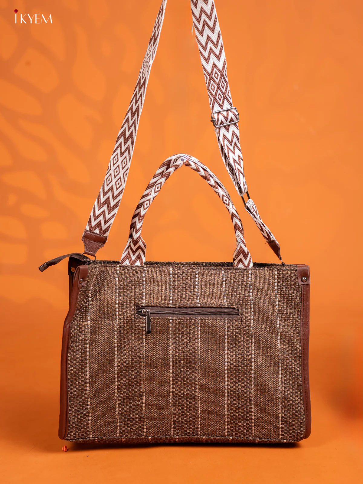 Jacquard Handbag Printed Sling with 2 Compartments - Brown - KE16405 - Image 3