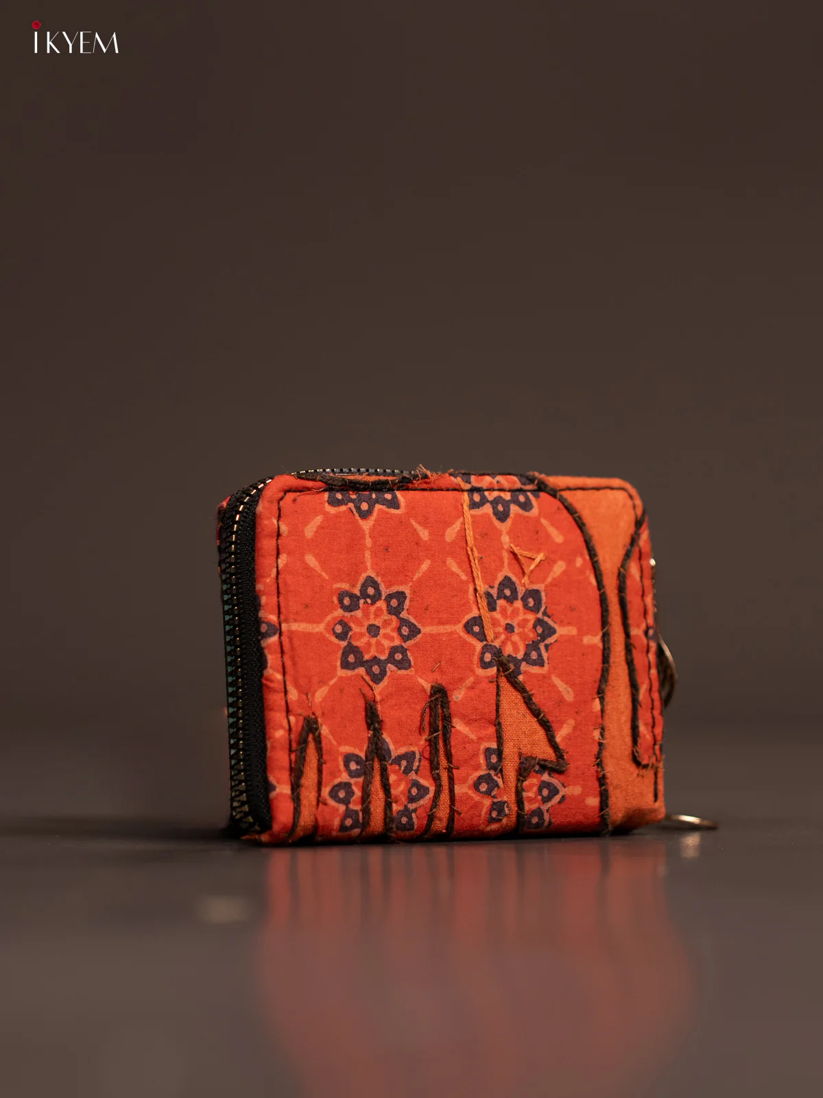 Embroidery Small Wallet - Orange with Navy Blue - KE21193 - Image 2