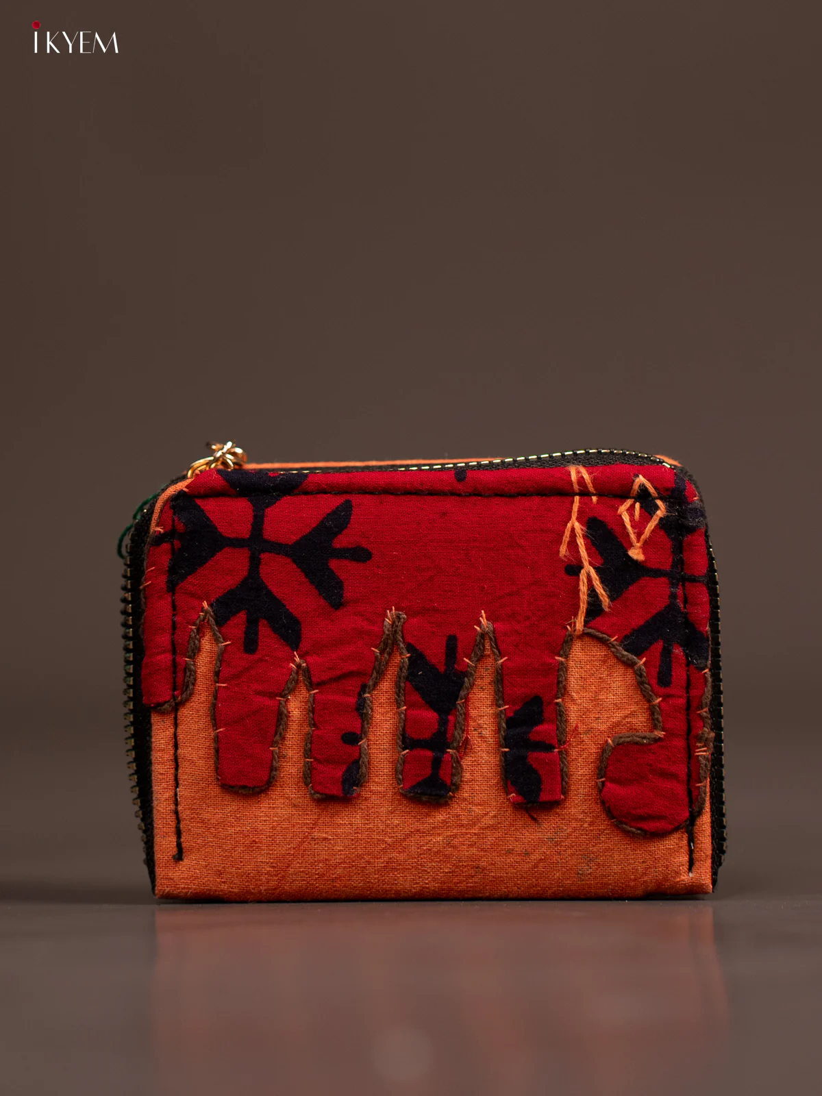 Embroidery Small Wallet - Orange with Red - KE21194