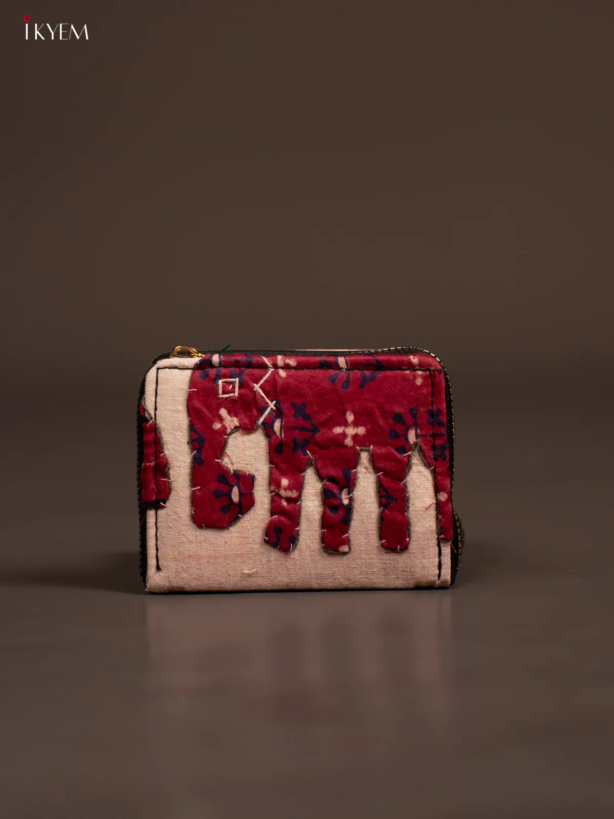 Embroidery Small Wallet - Cream with maroon - KE21196