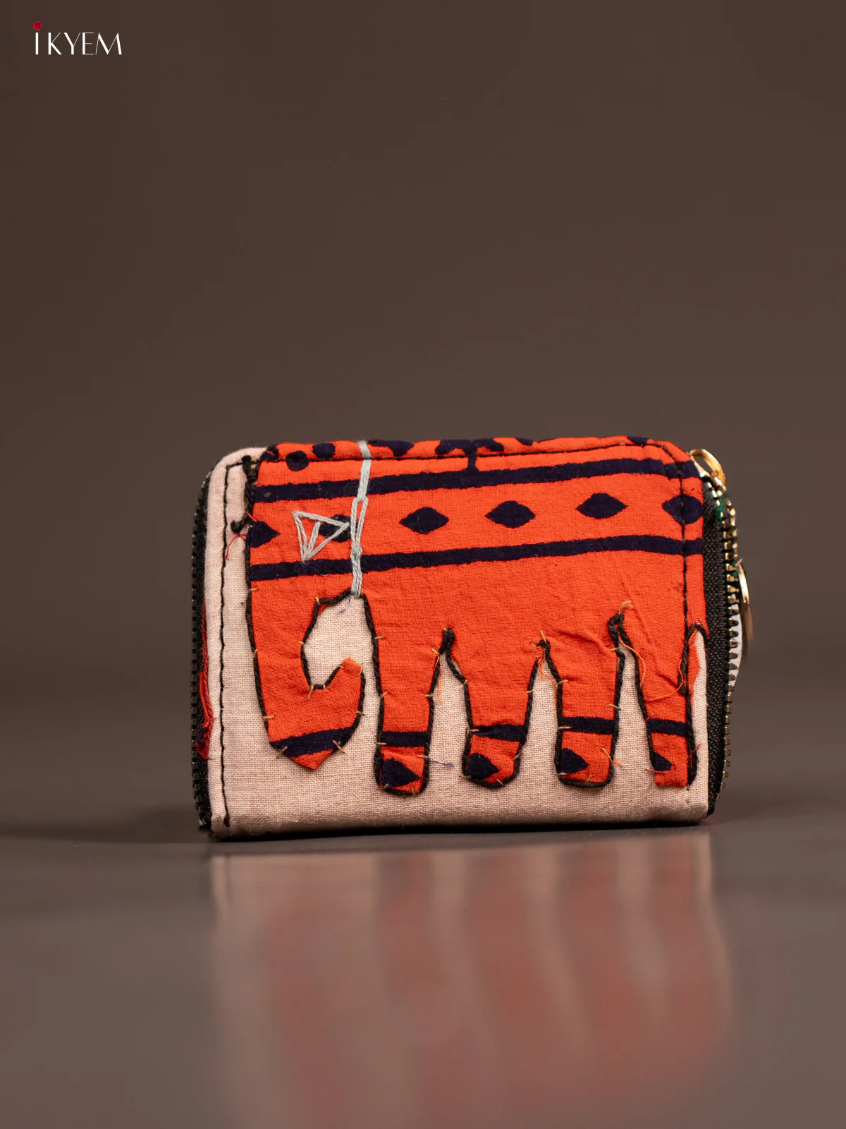 Embroidery Small Wallet - Off white with Orange - KE21199