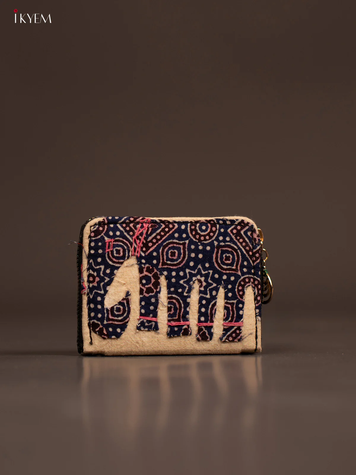 Embroidery Small Wallet - Cream with Navy Blue - KE21214