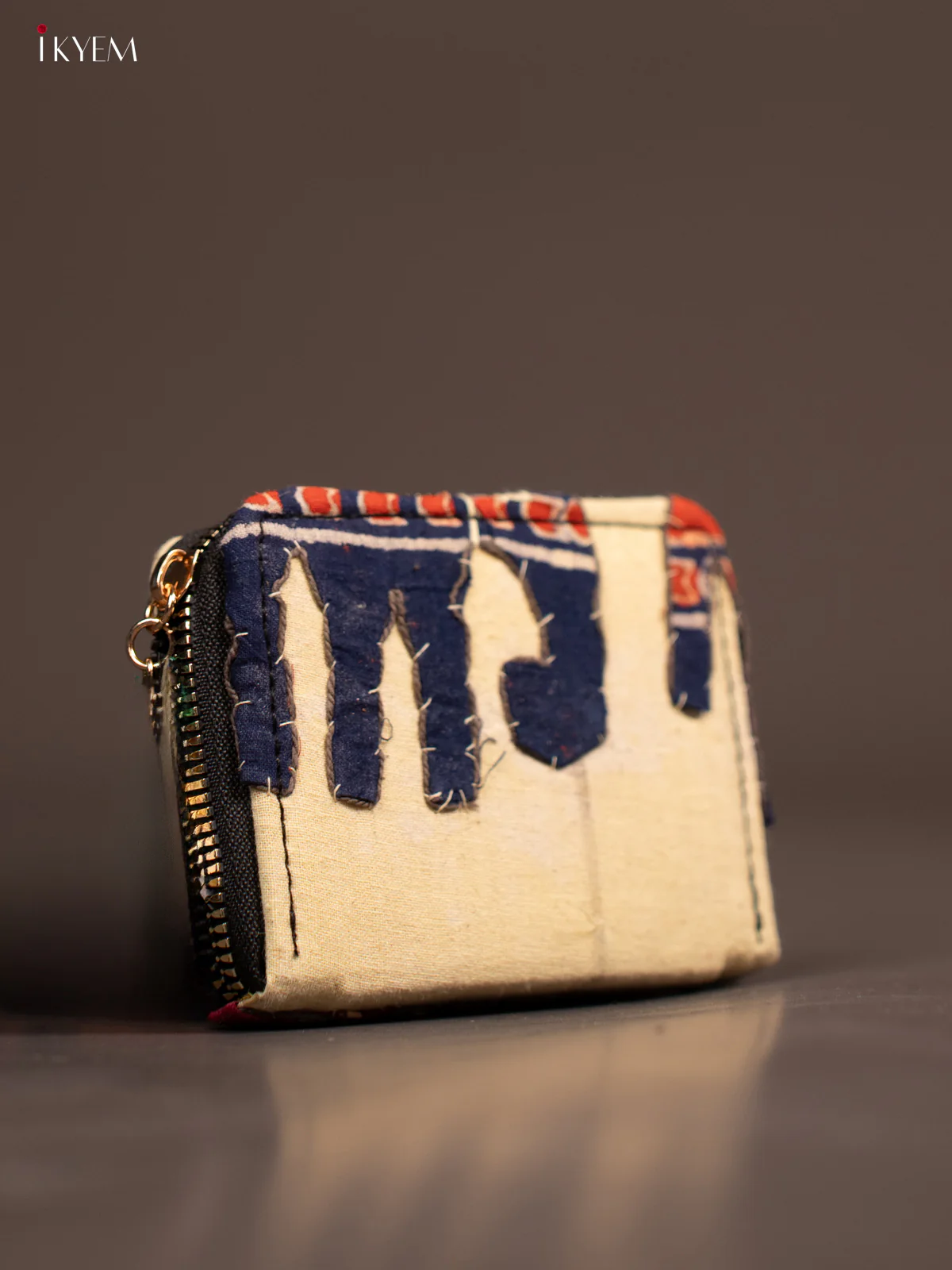 Embroidery Small Wallet - Cream with Navy Blue - KE21217 - Image 2