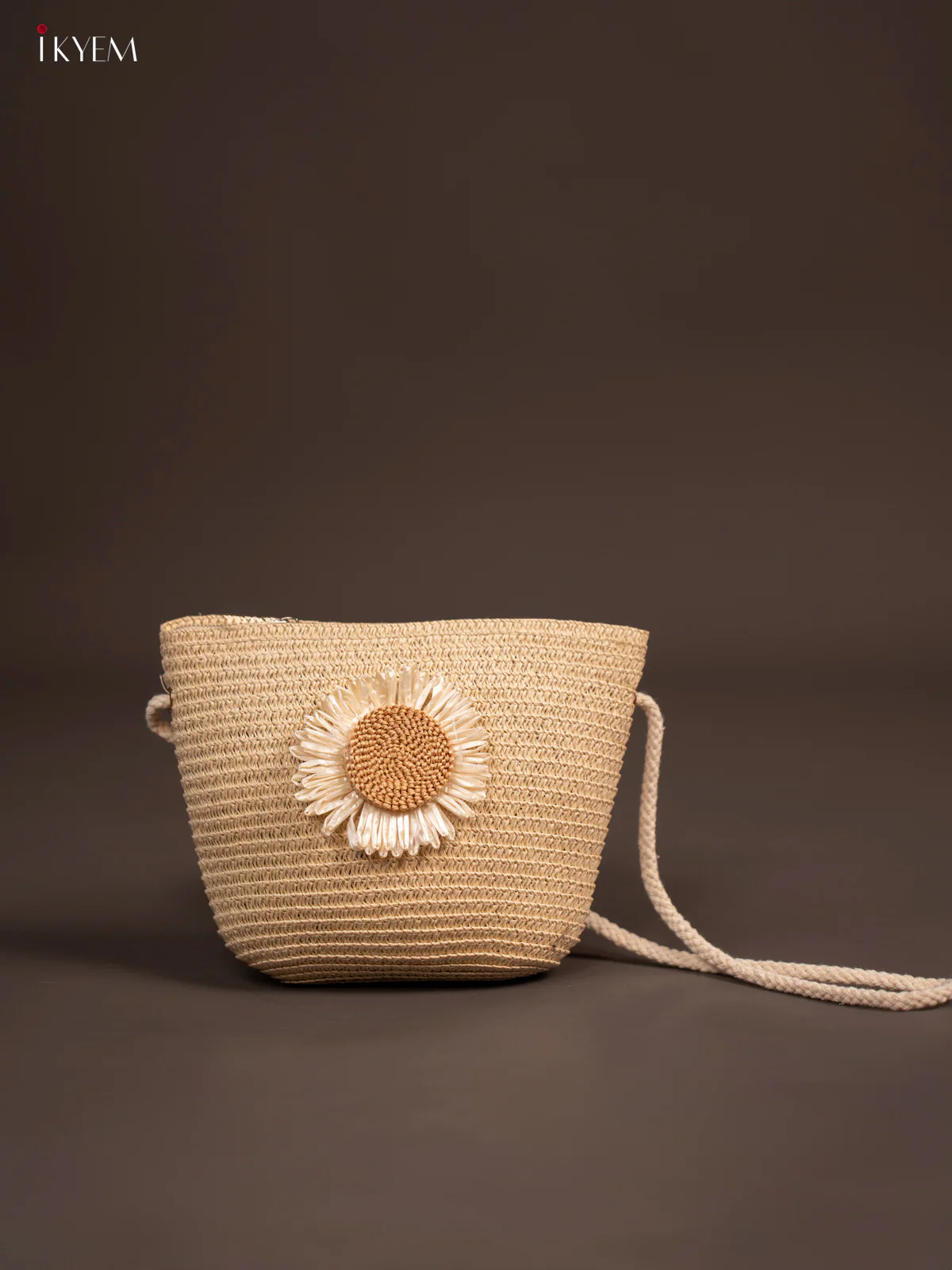 Beach Sling Bag Floral Design Cream
