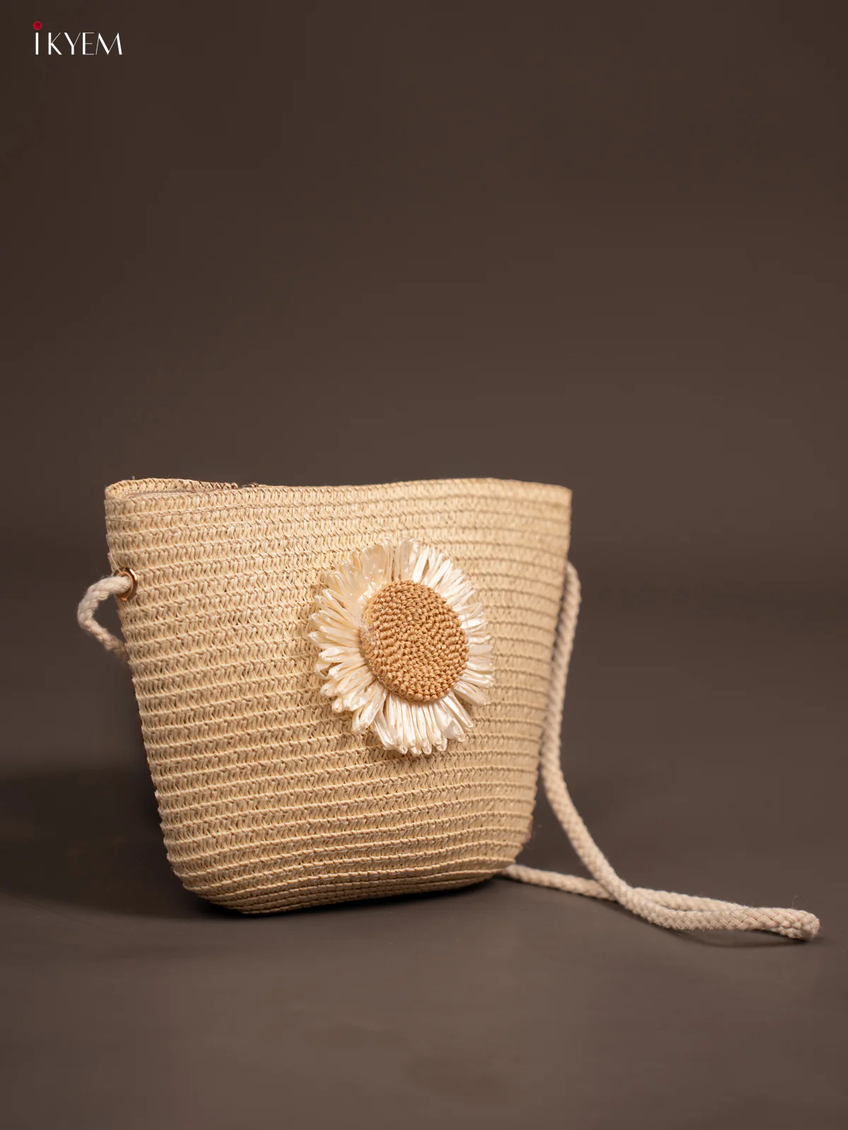 Beach Sling Bag Floral Design Cream - Image 2