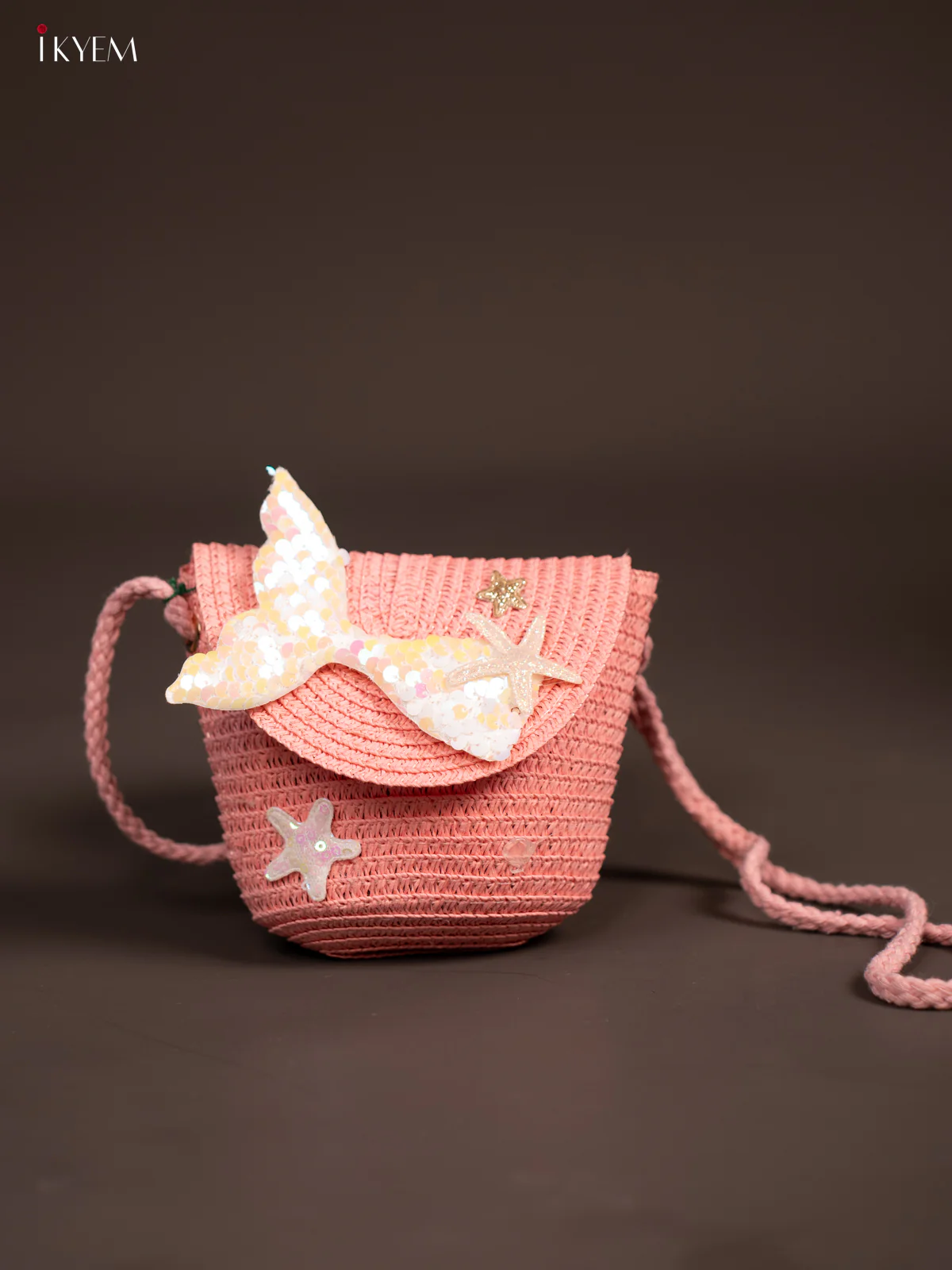 Jute Woven Sling Bag for Kids - Peach pink - KE21357