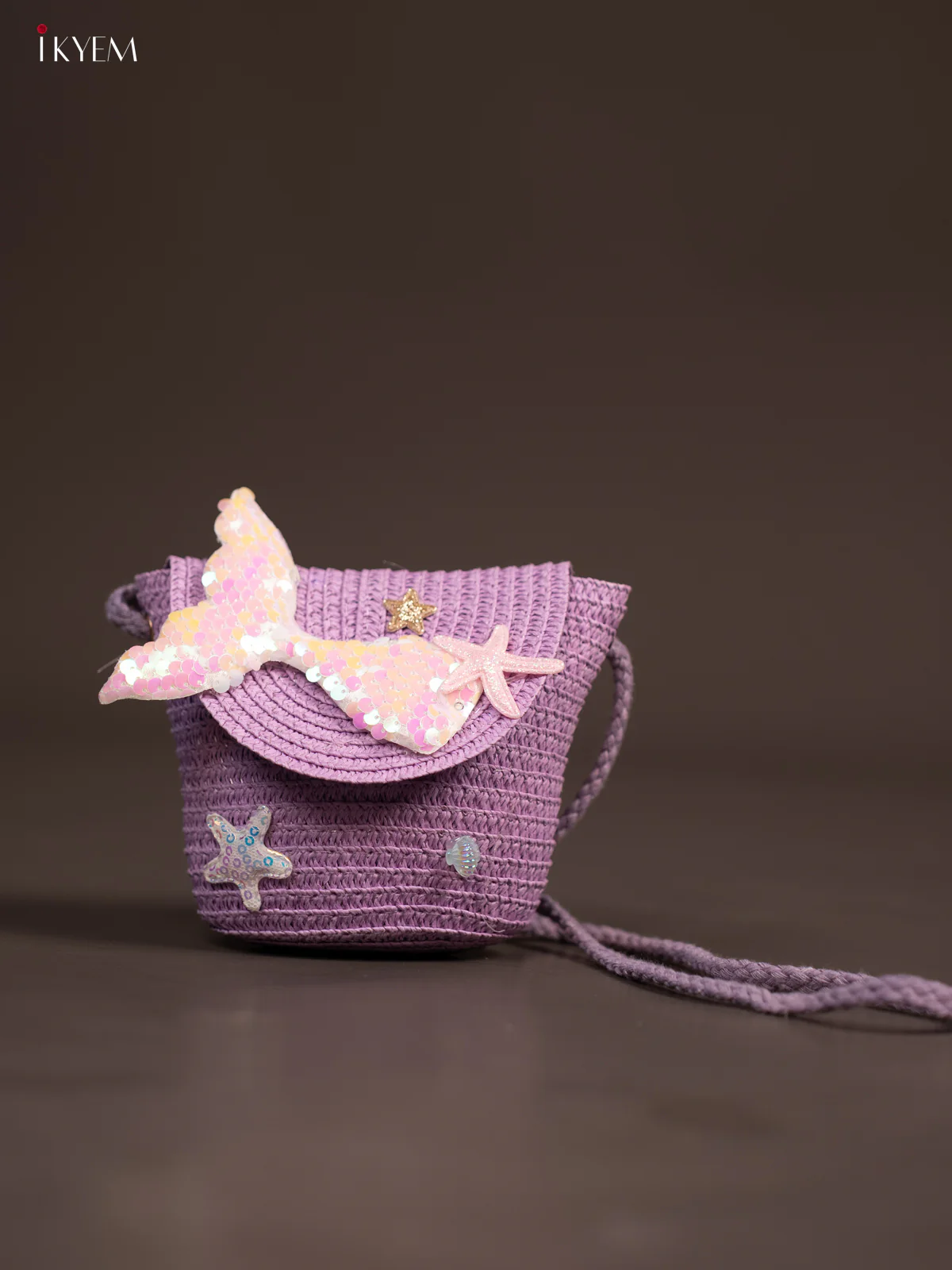 Jute Woven Sling Bag for Kids - Violet - KE21358