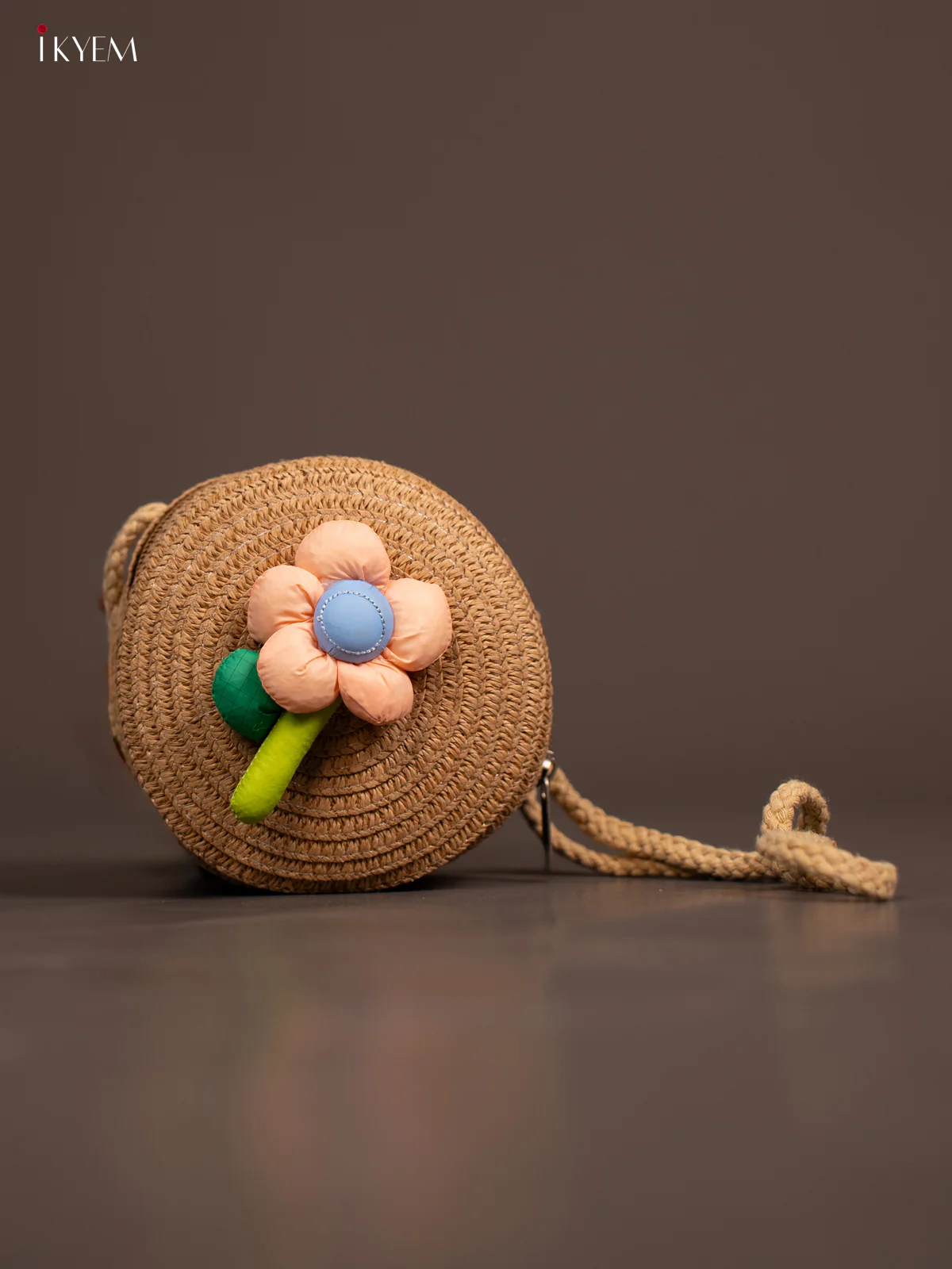 Jute Round Sling Bag for Kids - Brown - KE21362