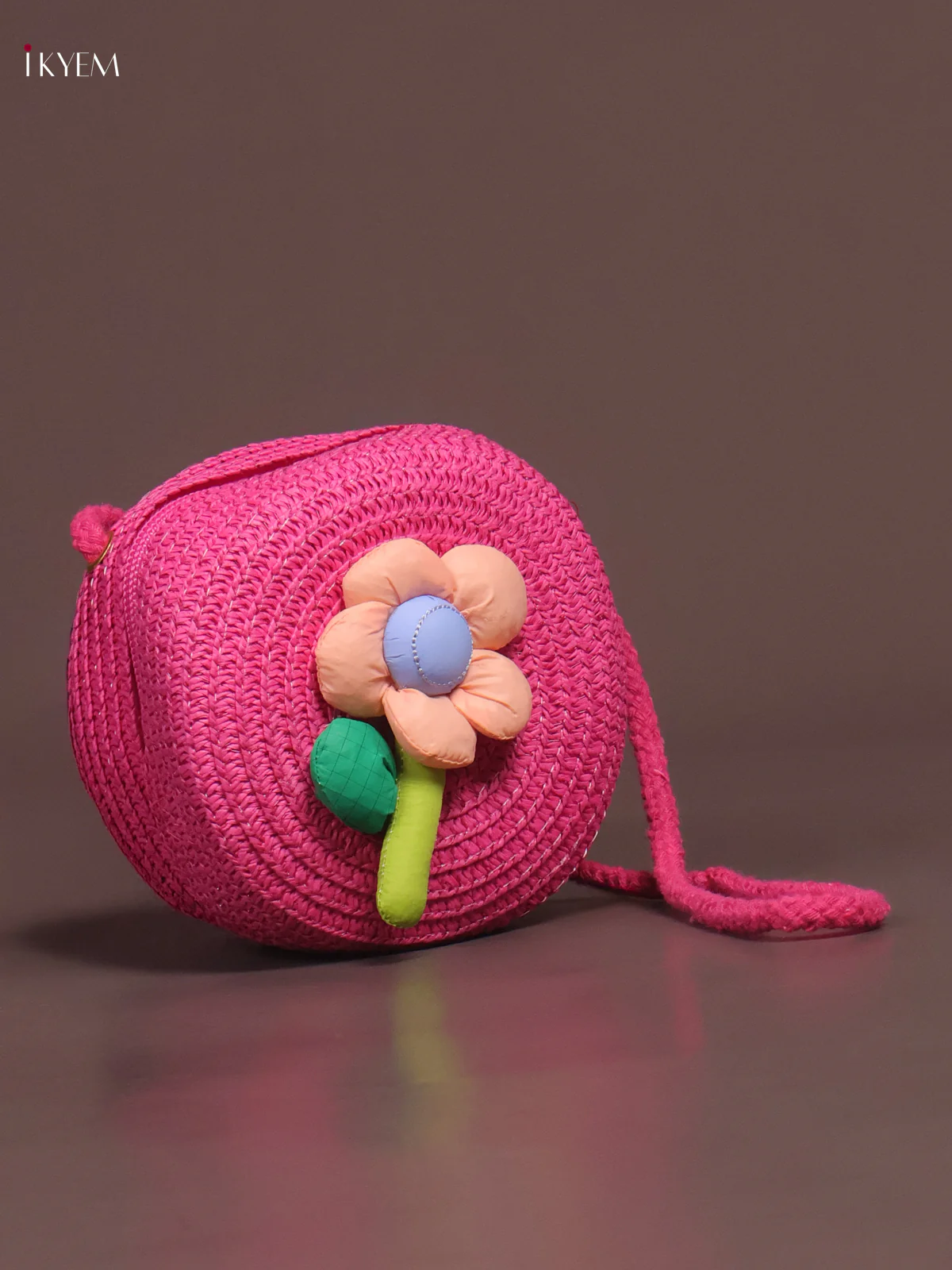 Jute Round Sling Bag for Kids - Pink - KE21365 - Image 2