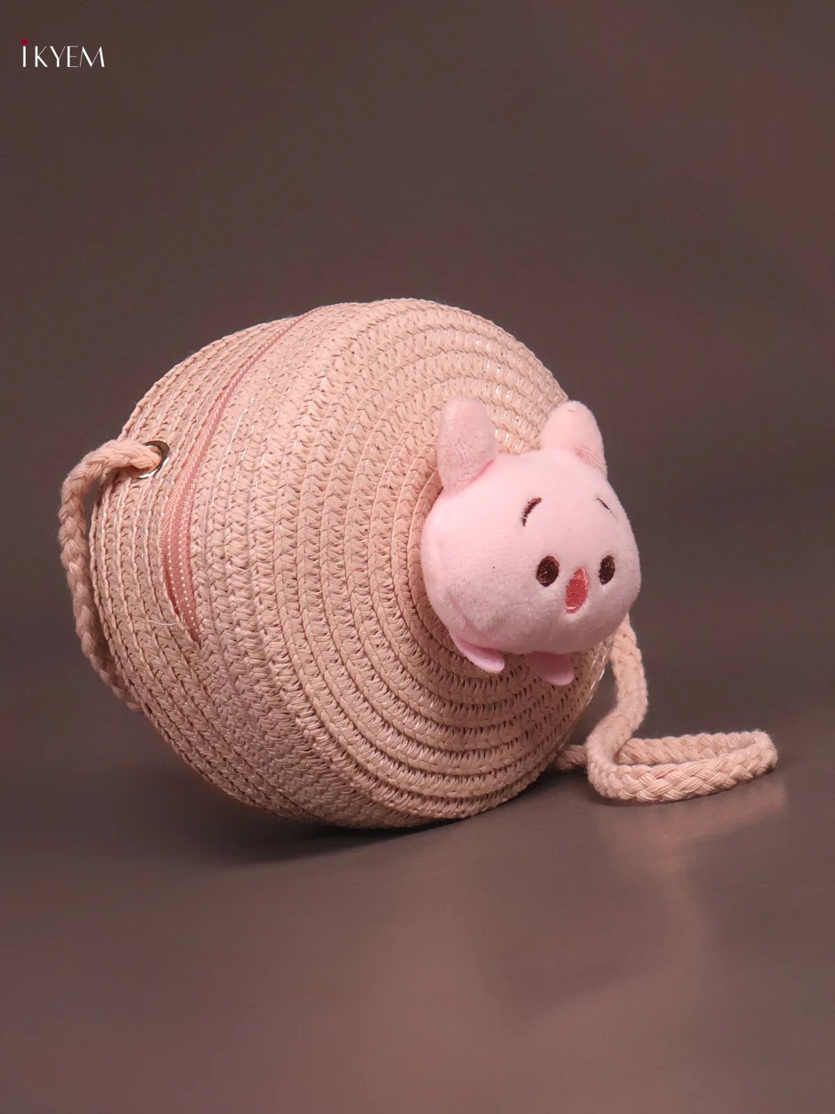 Jute Round Sling Bag for Kids - Light Pink - KE21372 - Image 2
