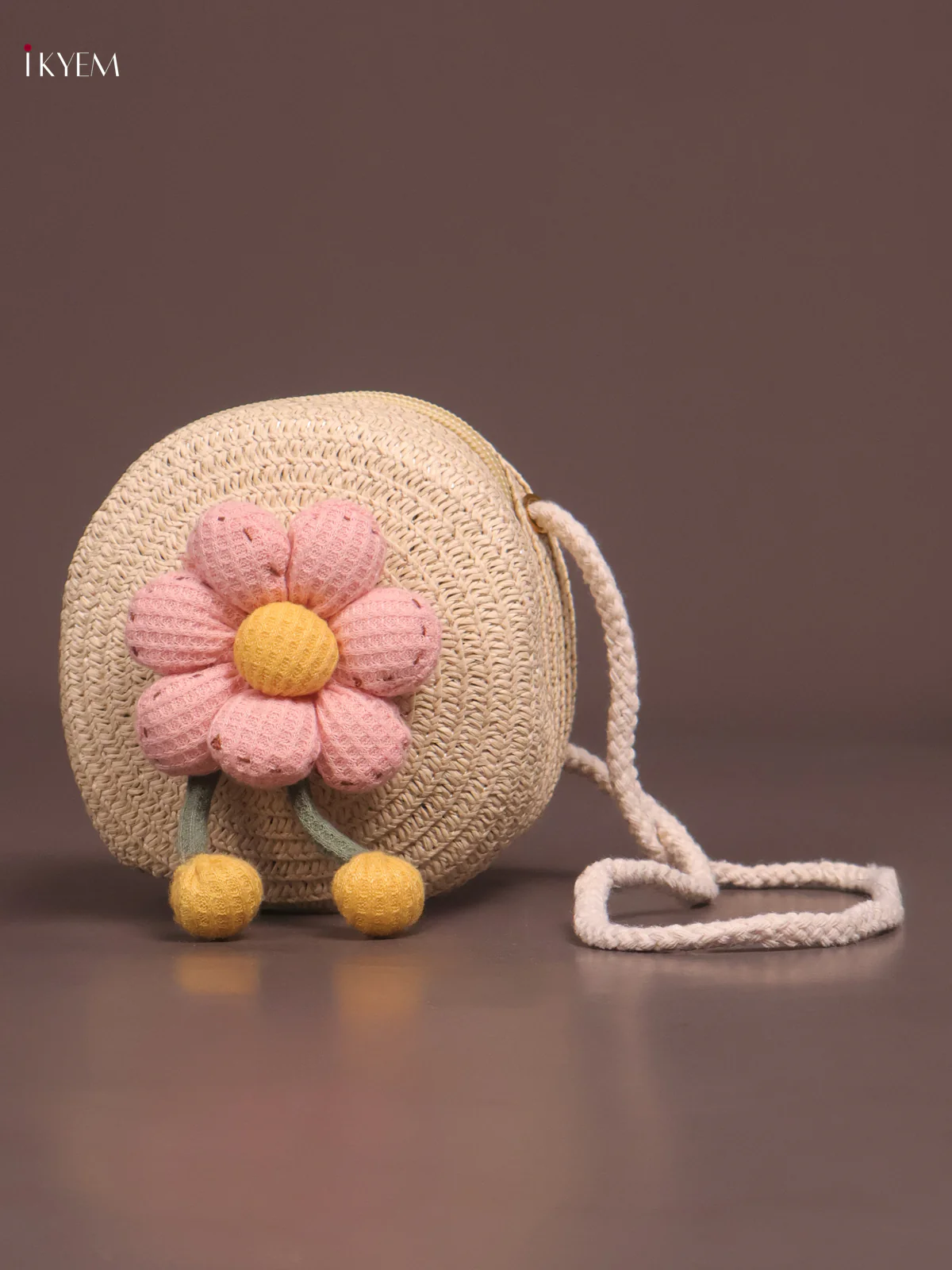 Jute Round Sling Bag for Kids - Cream - KE21373