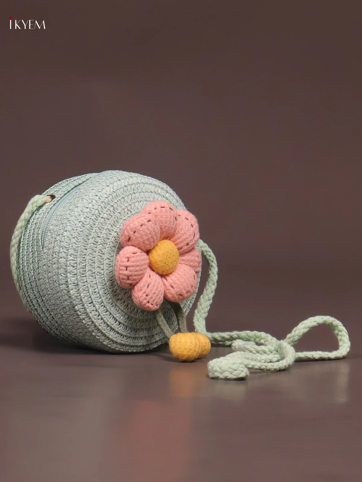 Jute Round Sling Bag for Kids - Pastel Blue - KE21376 - Image 2
