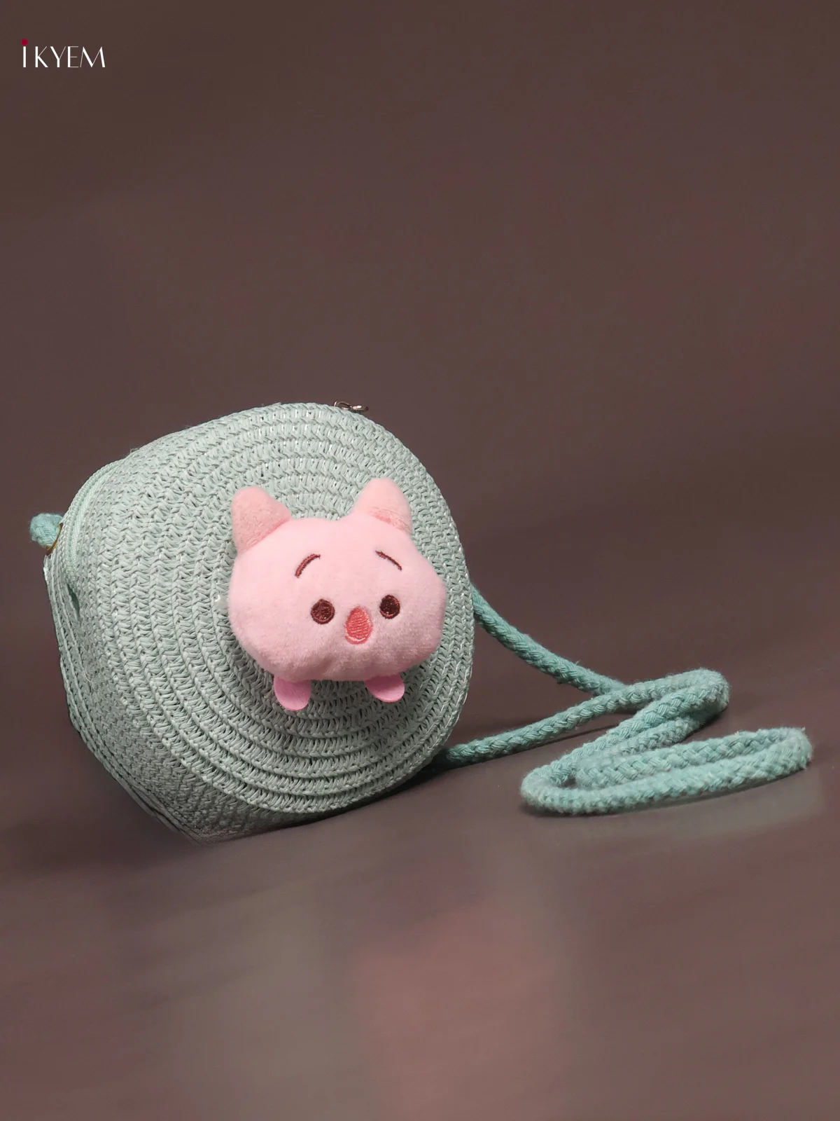 Jute Round Sling Bag for Kids - Sky Blue - KE21379