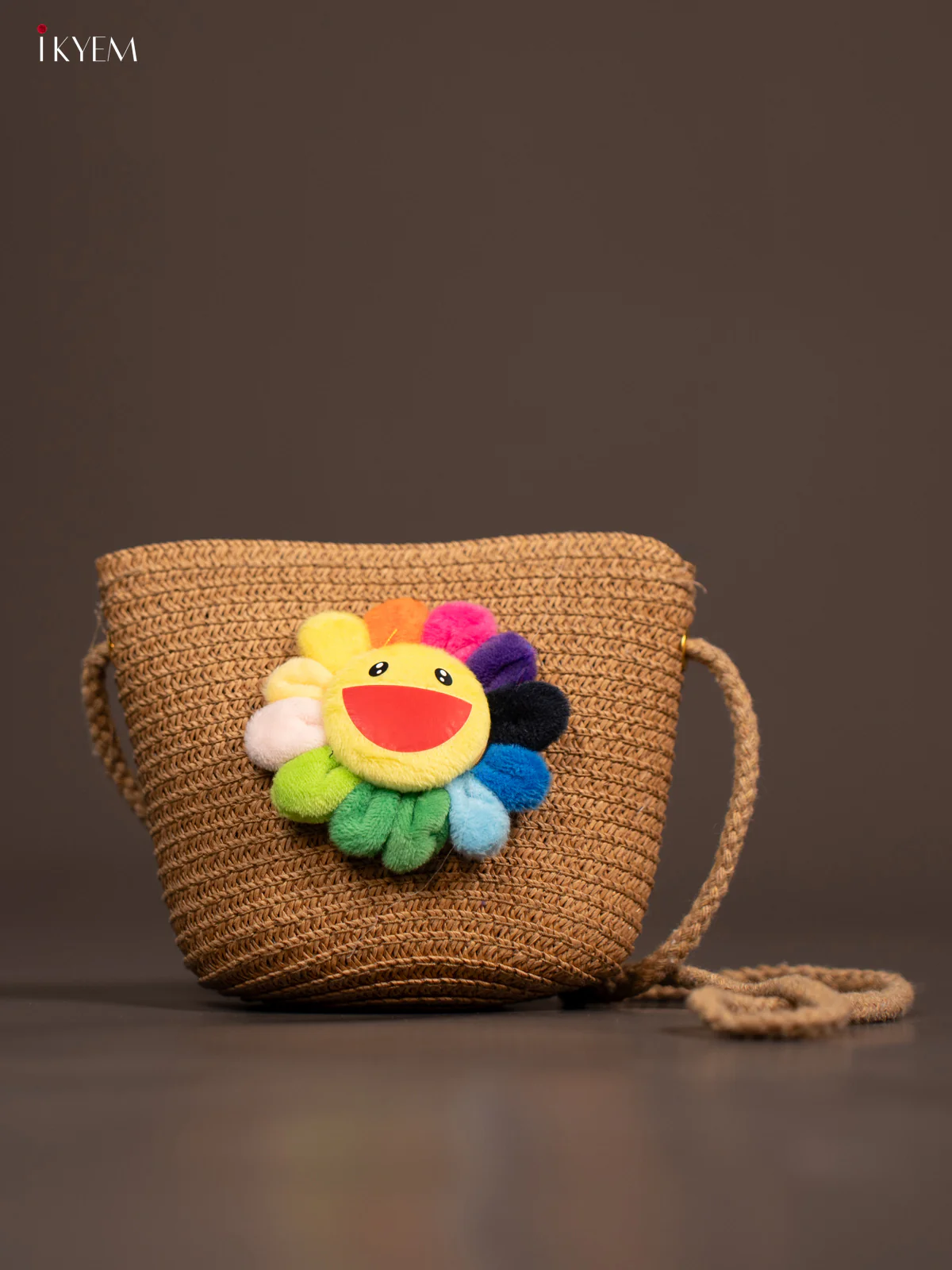 Jute Woven Sling Bag for Kids - Coffee Brown - KE21389