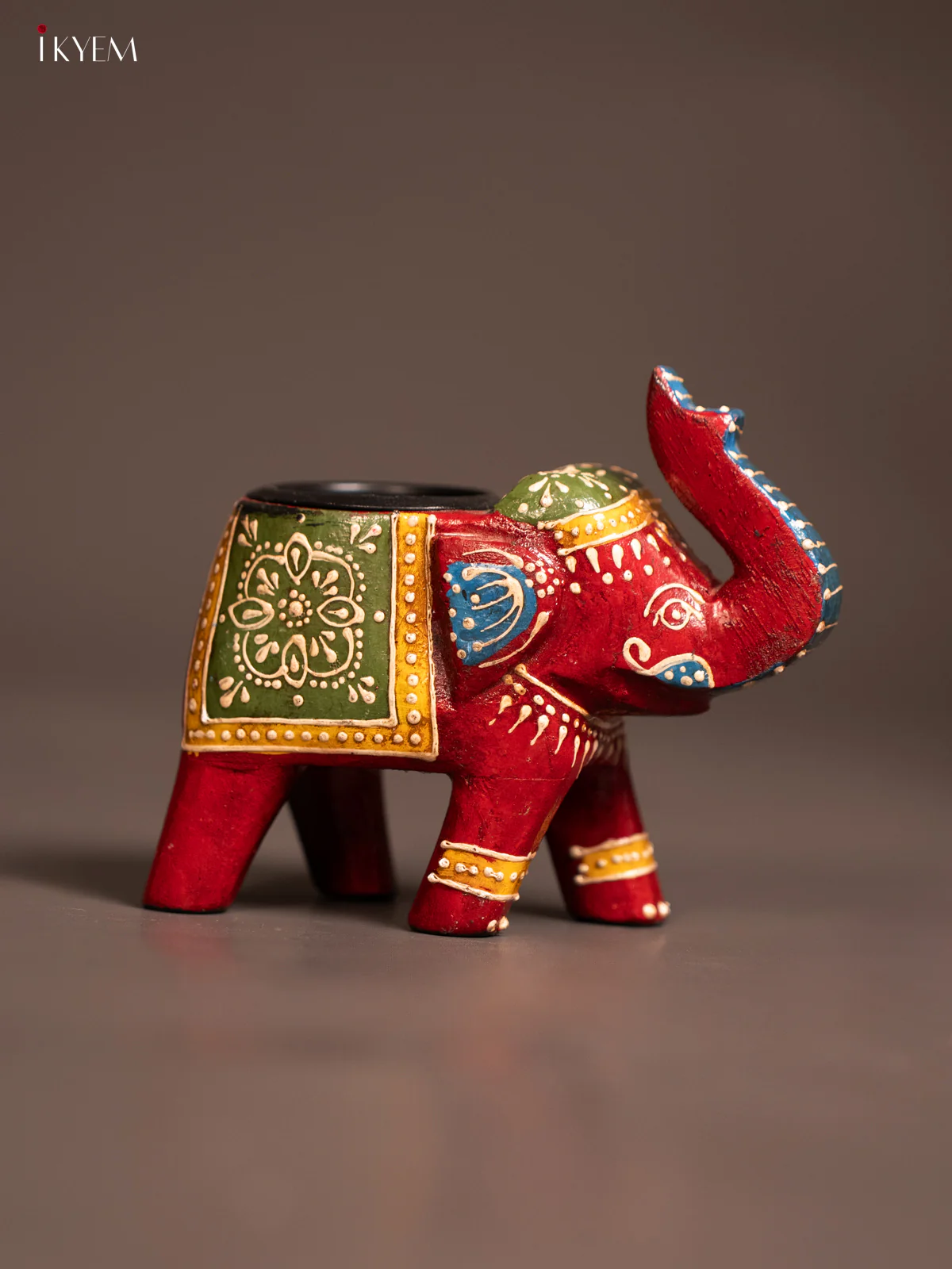 Hand-painted Wooden T- Light Elephant - Red - 5 Inch - KE24115