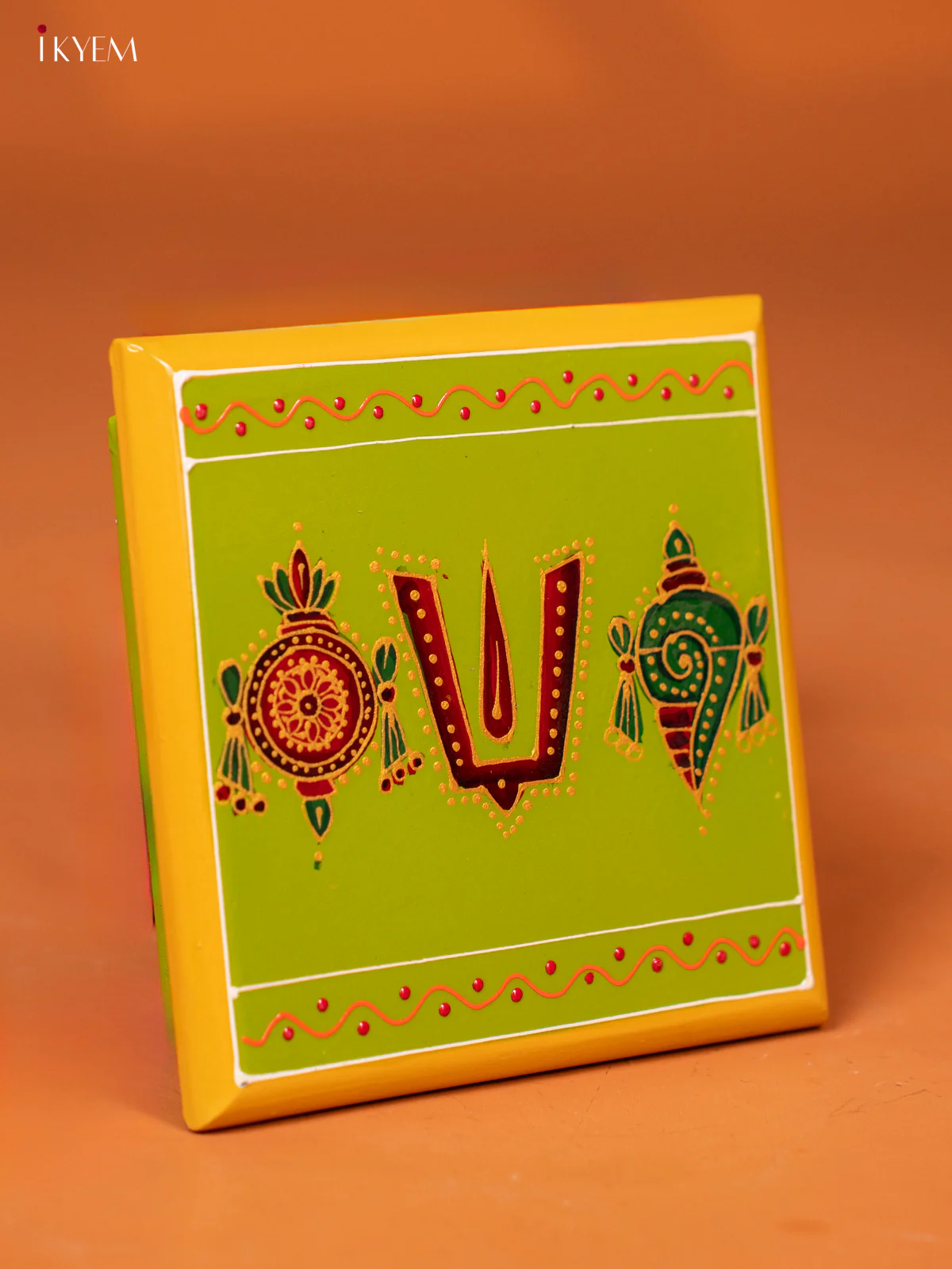Sangu Chakram Namam Hand-Painted Wooden Chowki - (6×6) Inches - KE27123 - Image 2