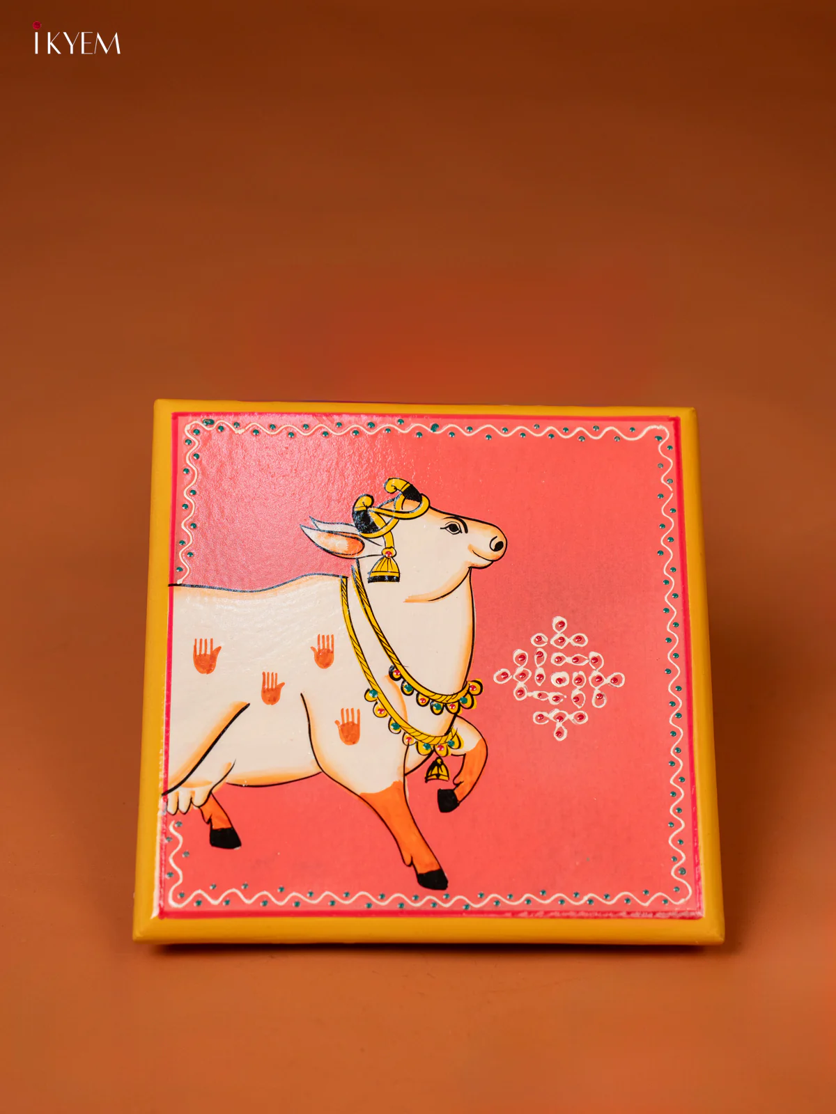 Wooden Handpainted Chawki 8*8 - Cow - KE27129