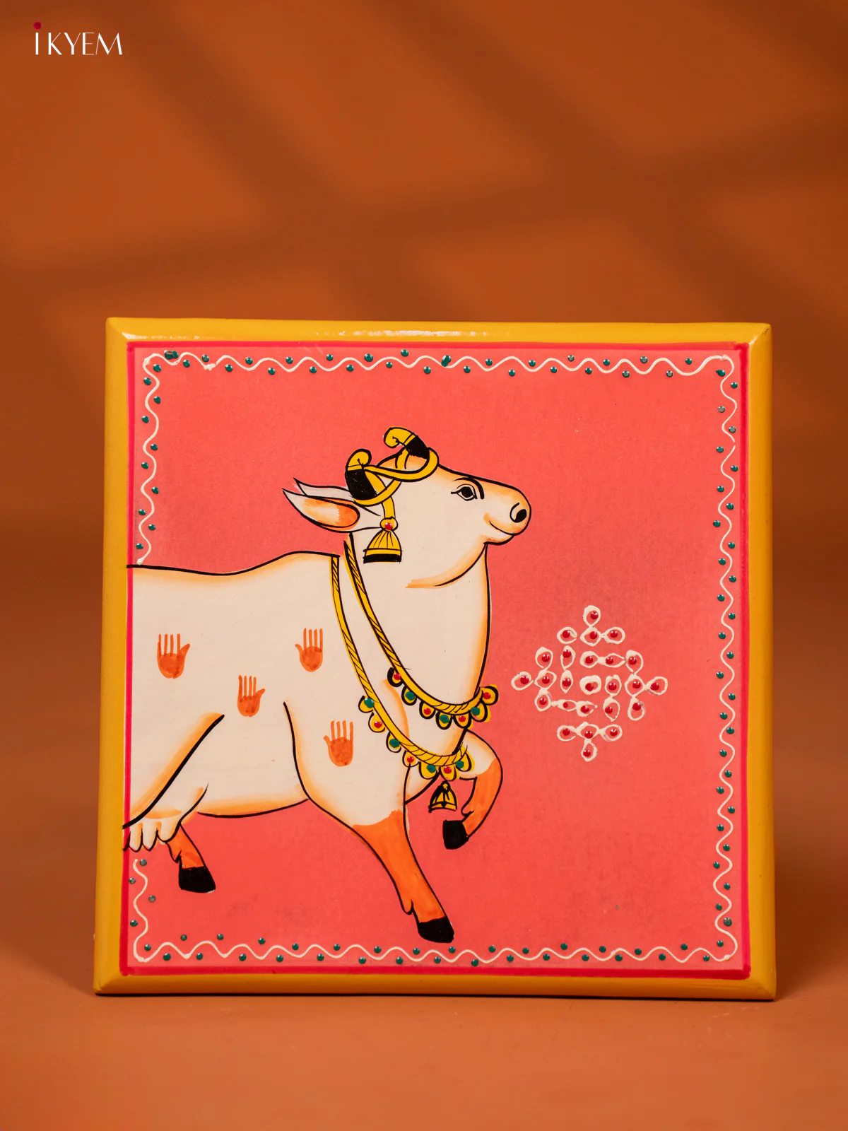 Wooden Handpainted Chawki 8*8 - Cow - KE27129 - Image 2