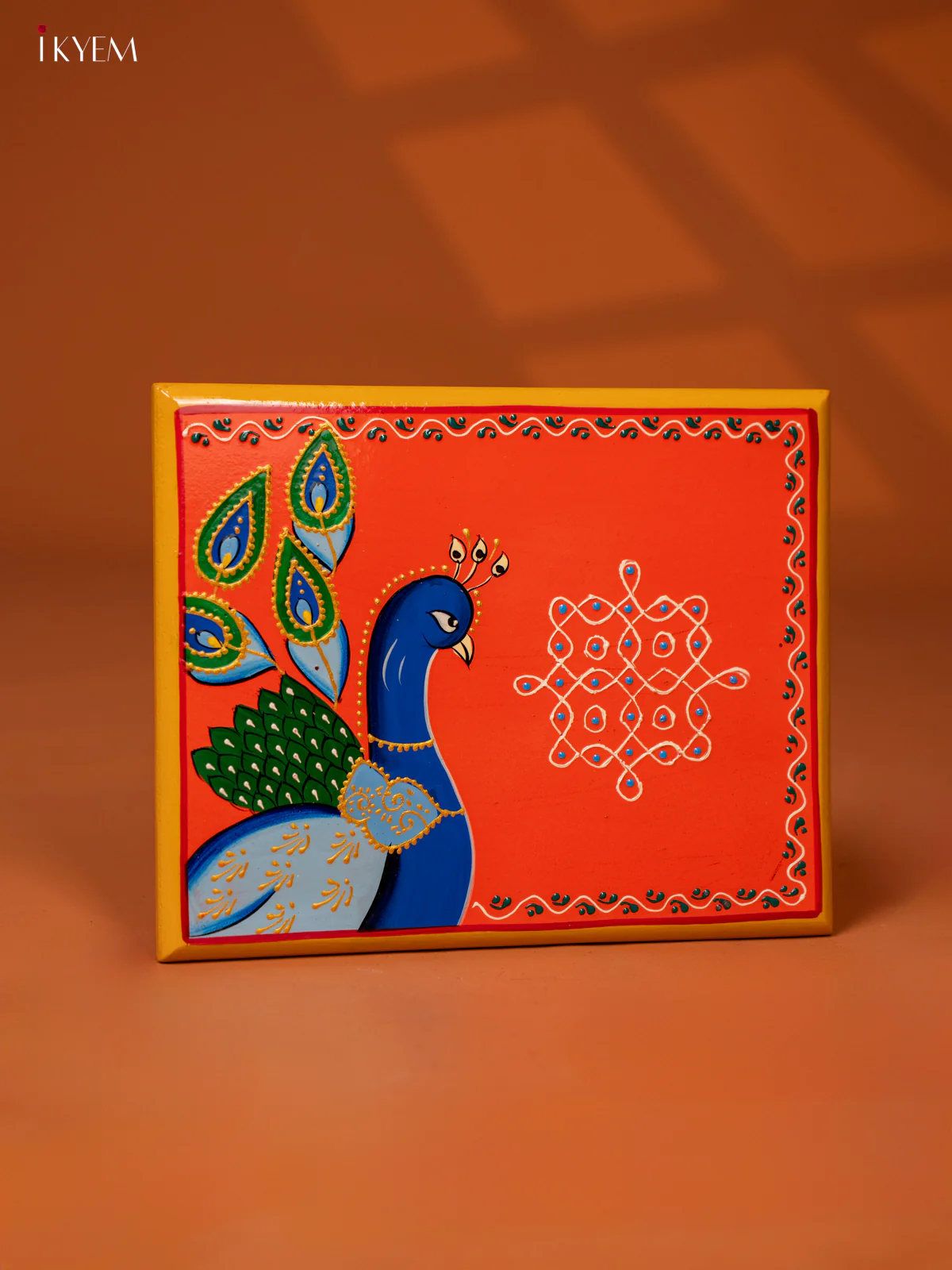 Peacock Hand-Painted Wooden Chowki - (10×8) Inches - KE27133 - Image 2