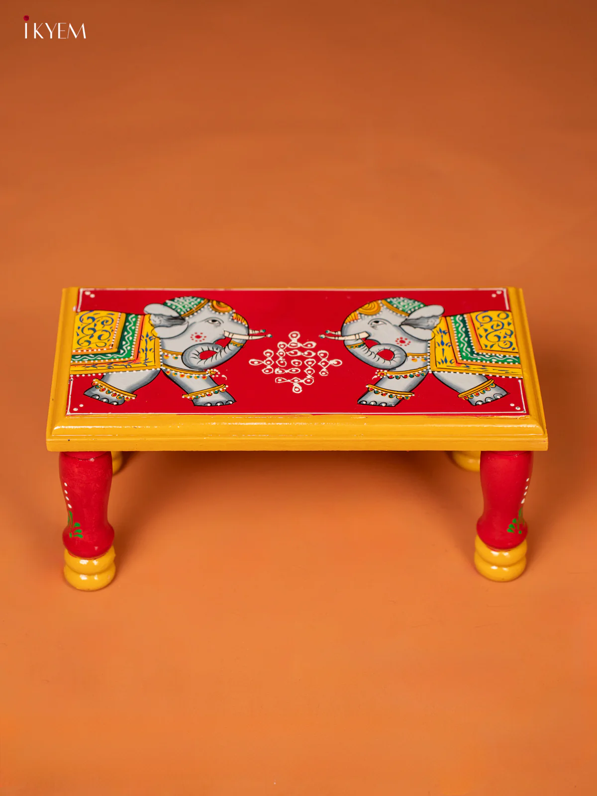 wooden Hand painted Bajot/Chowki - Elephant - KE27147 - Image 2