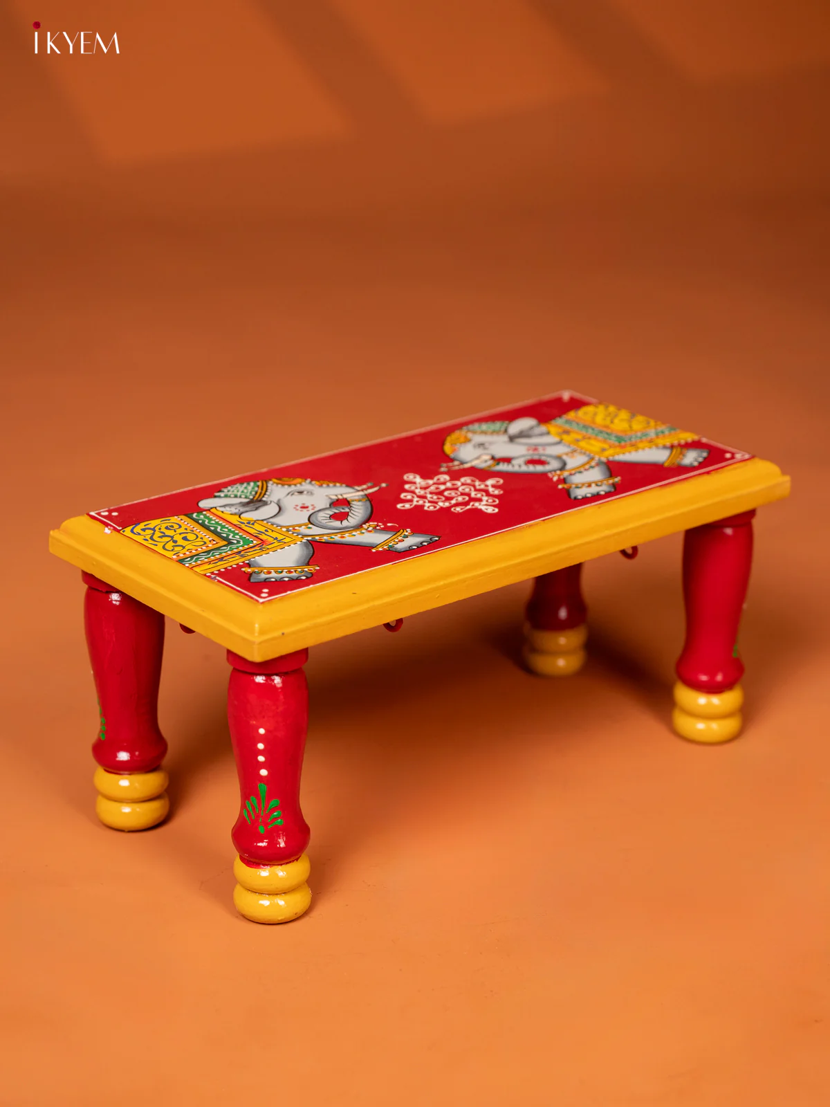 wooden Hand painted Bajot/Chowki - Elephant - KE27147 - Image 3