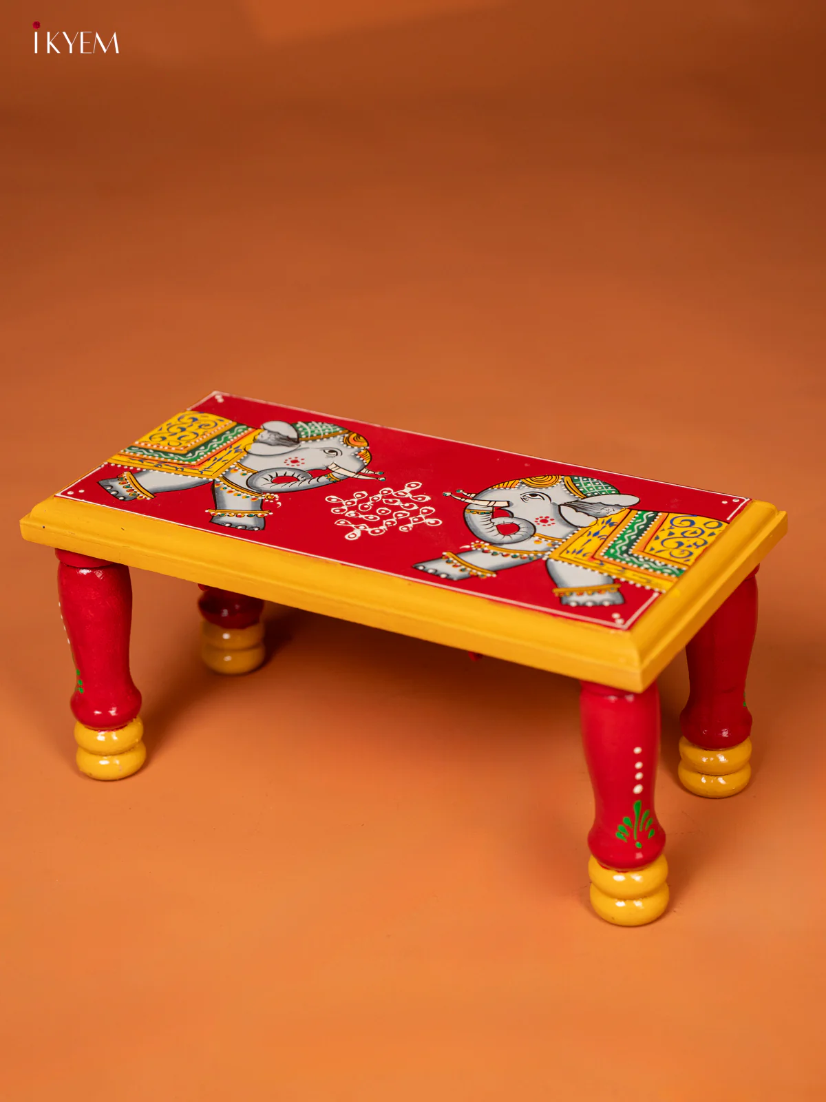 wooden Hand painted Bajot/Chowki - Elephant - KE27147 - Image 4